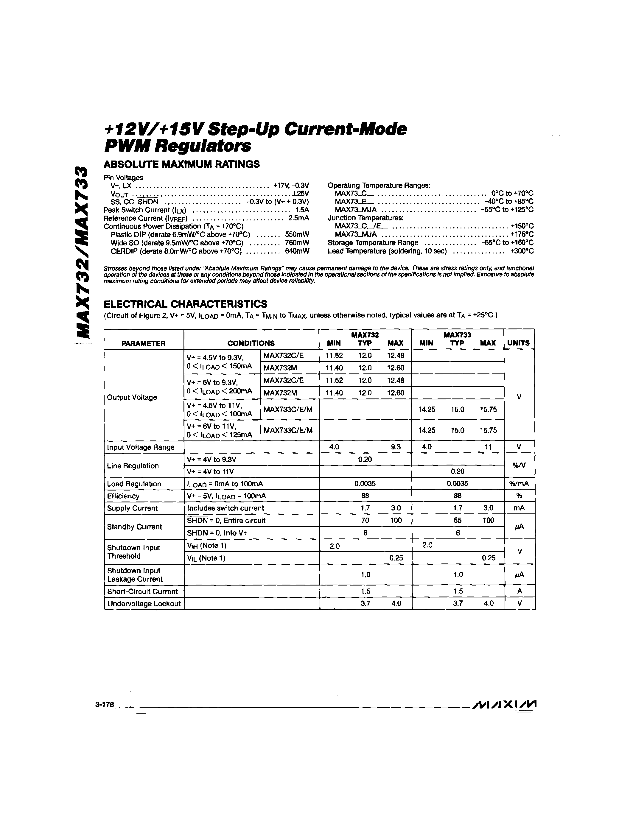 Datasheet MAX732 - +12V/+15V Step-Up Current-Mode Pwm Regulators page 2