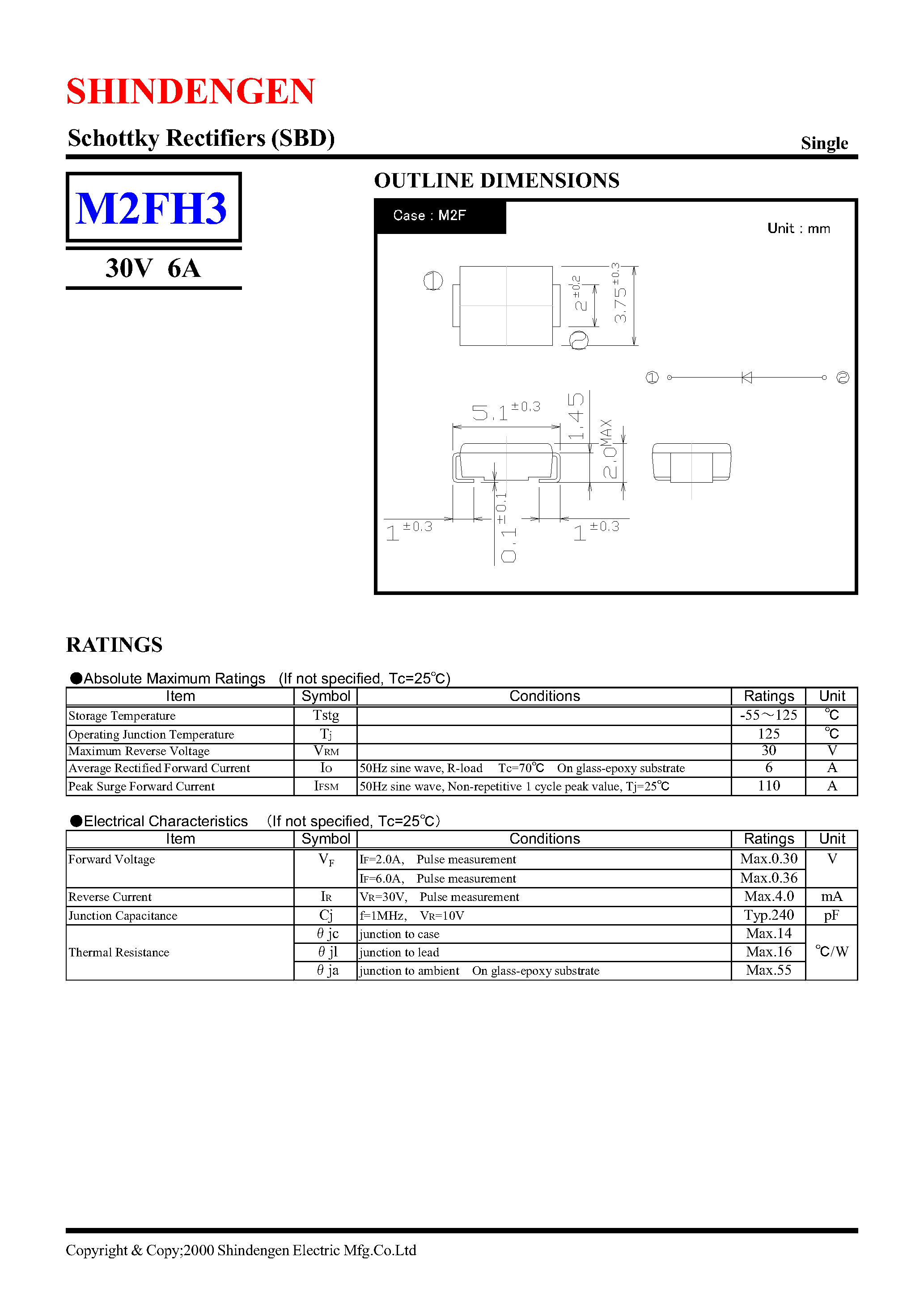 Datasheet M2FH3 page 1 Datasheet M2FH3 - SCHOTTKY RECTIFIERS (SBD) page 1