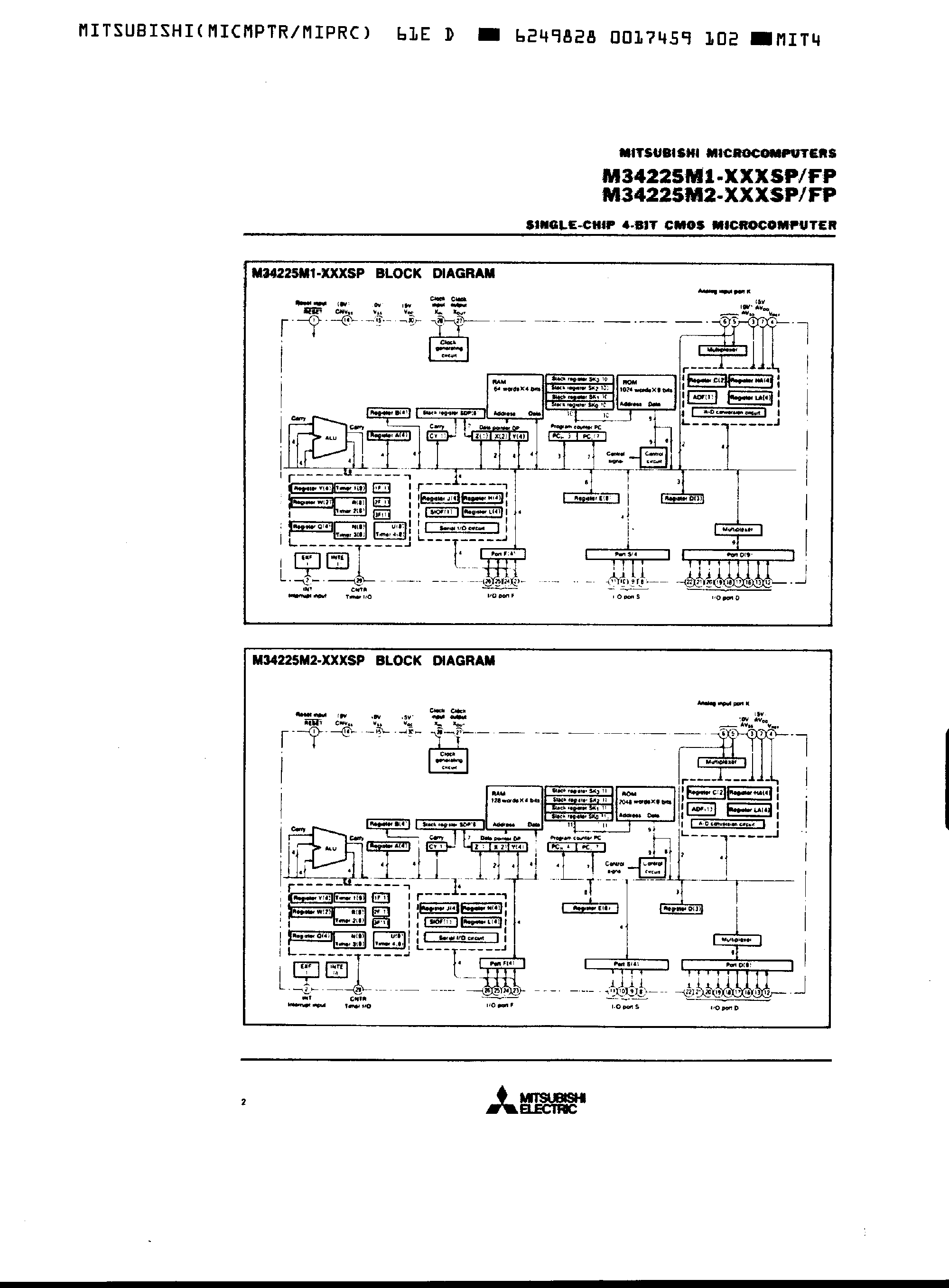 Datasheet M34225M2-XXXFP - SINGLE-CHIP 4-BIT CMOS MICRCOMPUTERl page 2