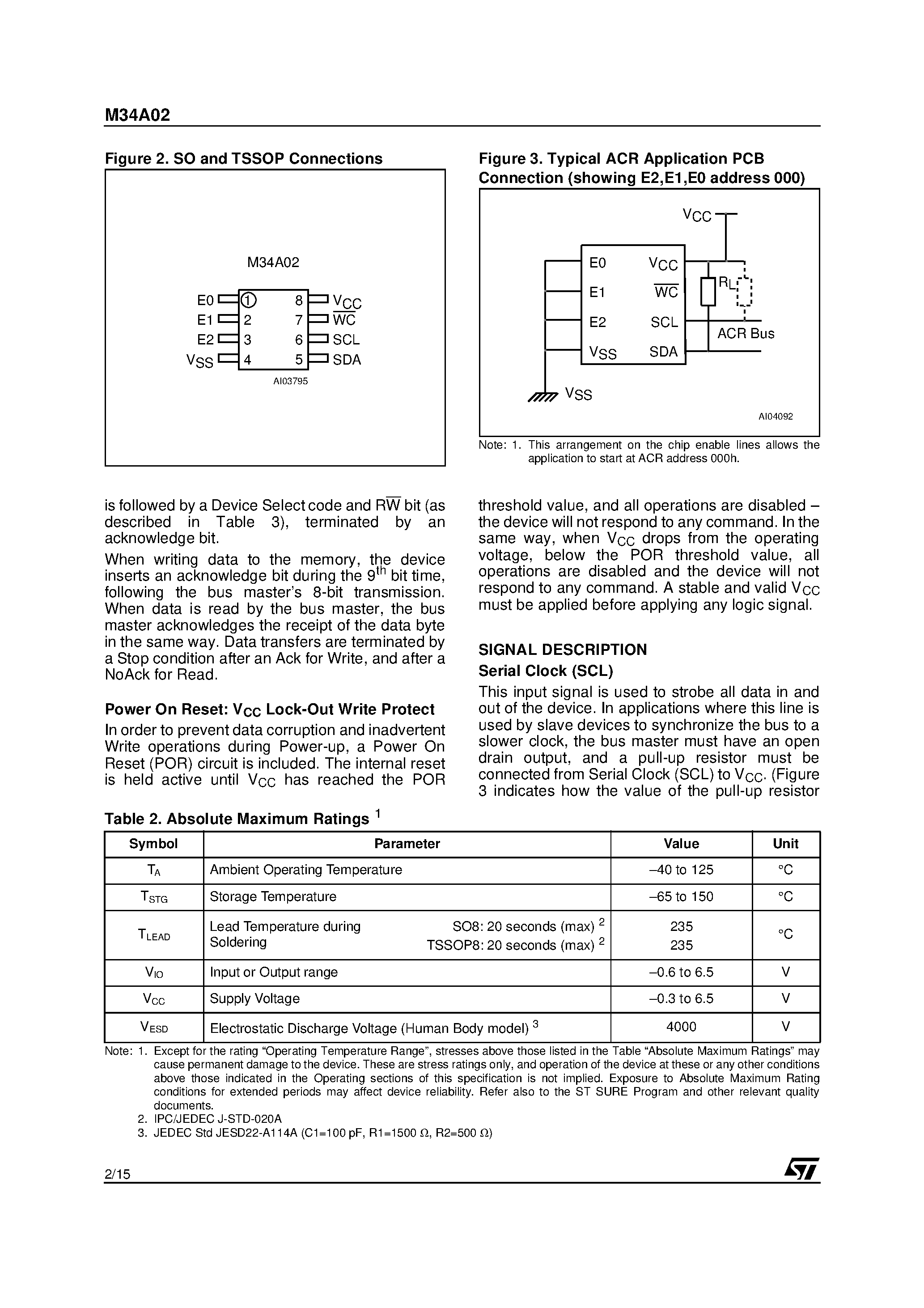 Даташит M34A02DW - 2 Kbit Serial SMBus EEPROM for ACR Card Configuration страница 2