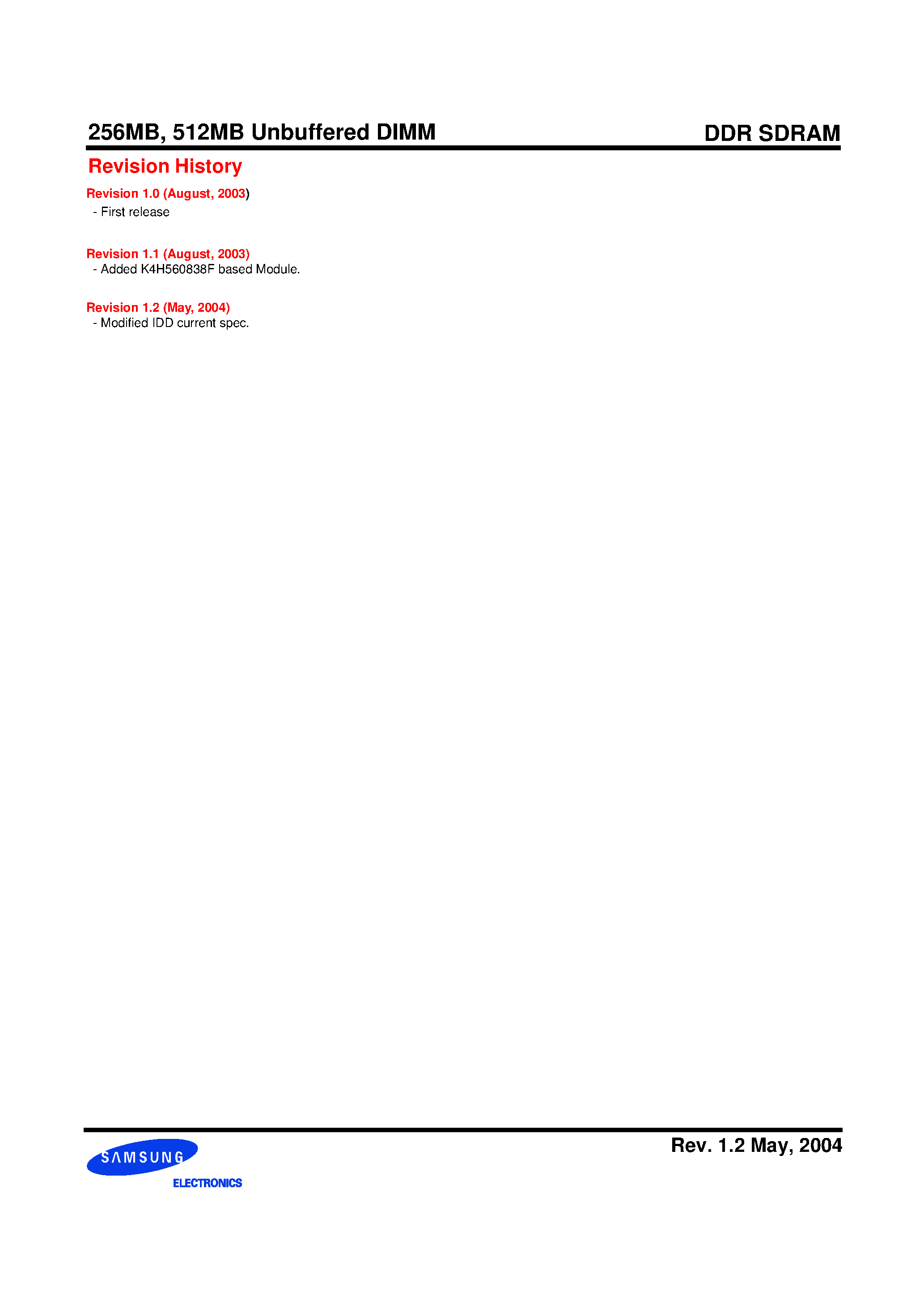 Datasheet M368L3223FTN - 184pin Unbuffered Module based on 256Mb F-die with 64/72-bit Non-ECC / ECC page 2