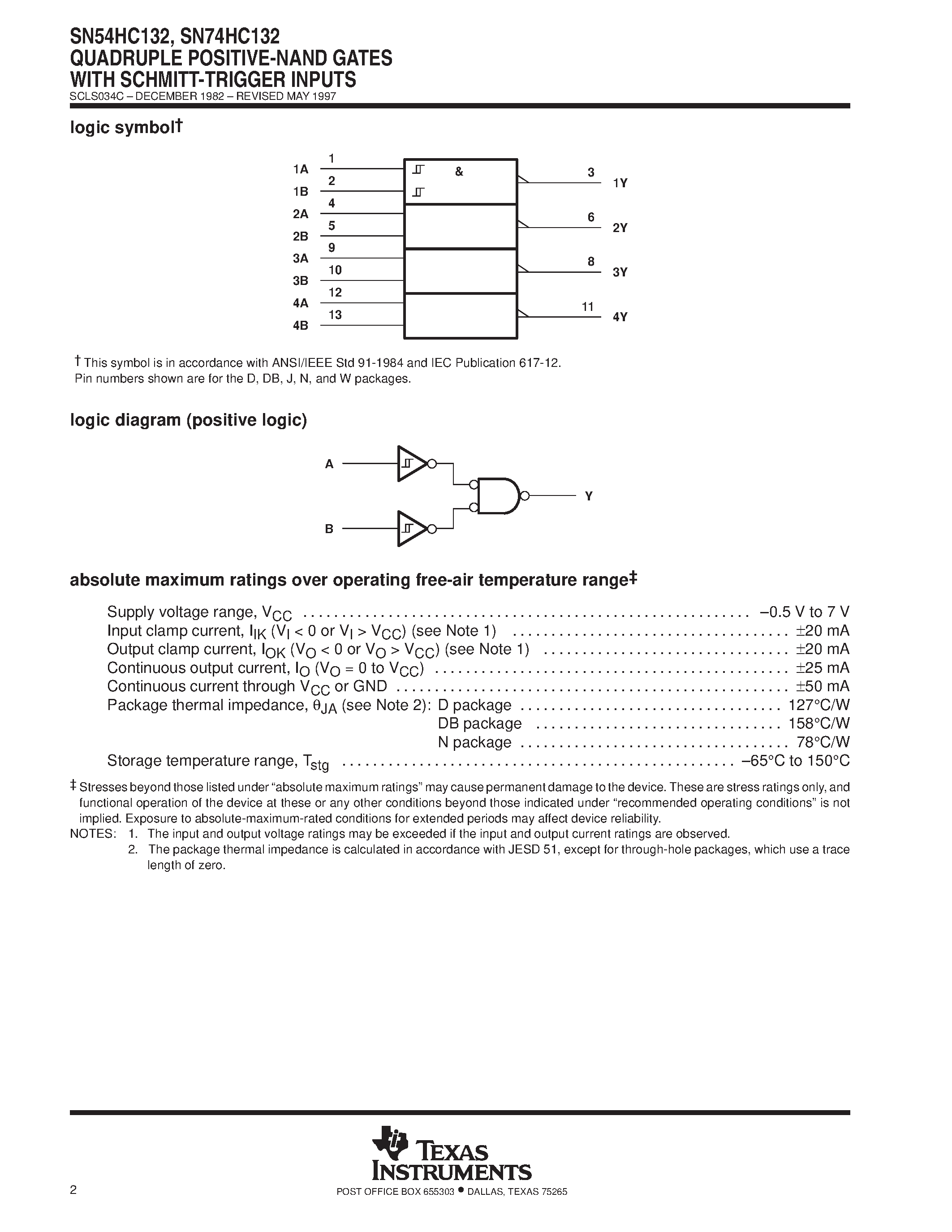 Datasheet SN74HC132 page 2 Datasheet SN74HC132 - QUADRUPLE BUS BUFFER GATES WITH 3-STATE OUTPUTS page 2
