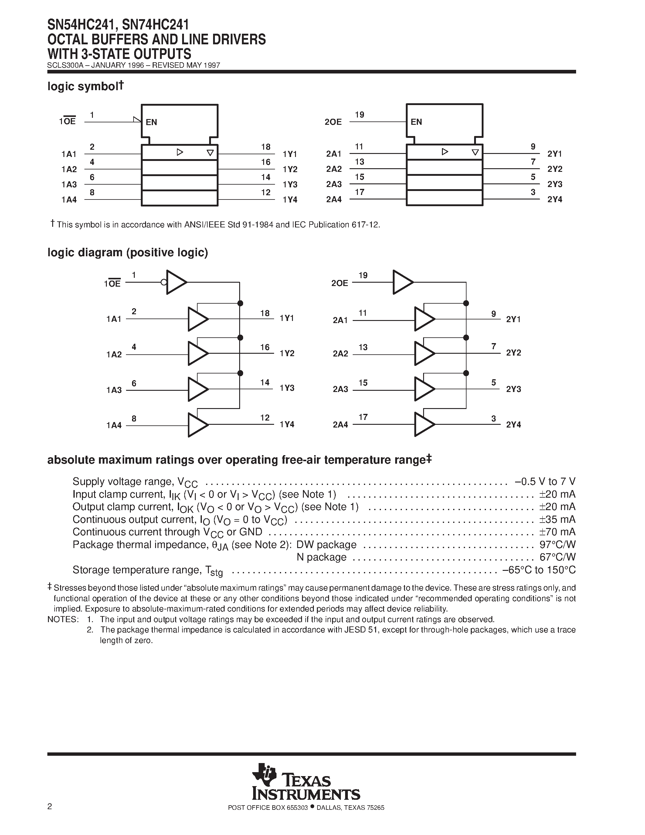 Datasheet SN74HC241 - OCTAL BUFFERS AND LINE DRIVERS WITH 3-STATE OUTPUTS page 2