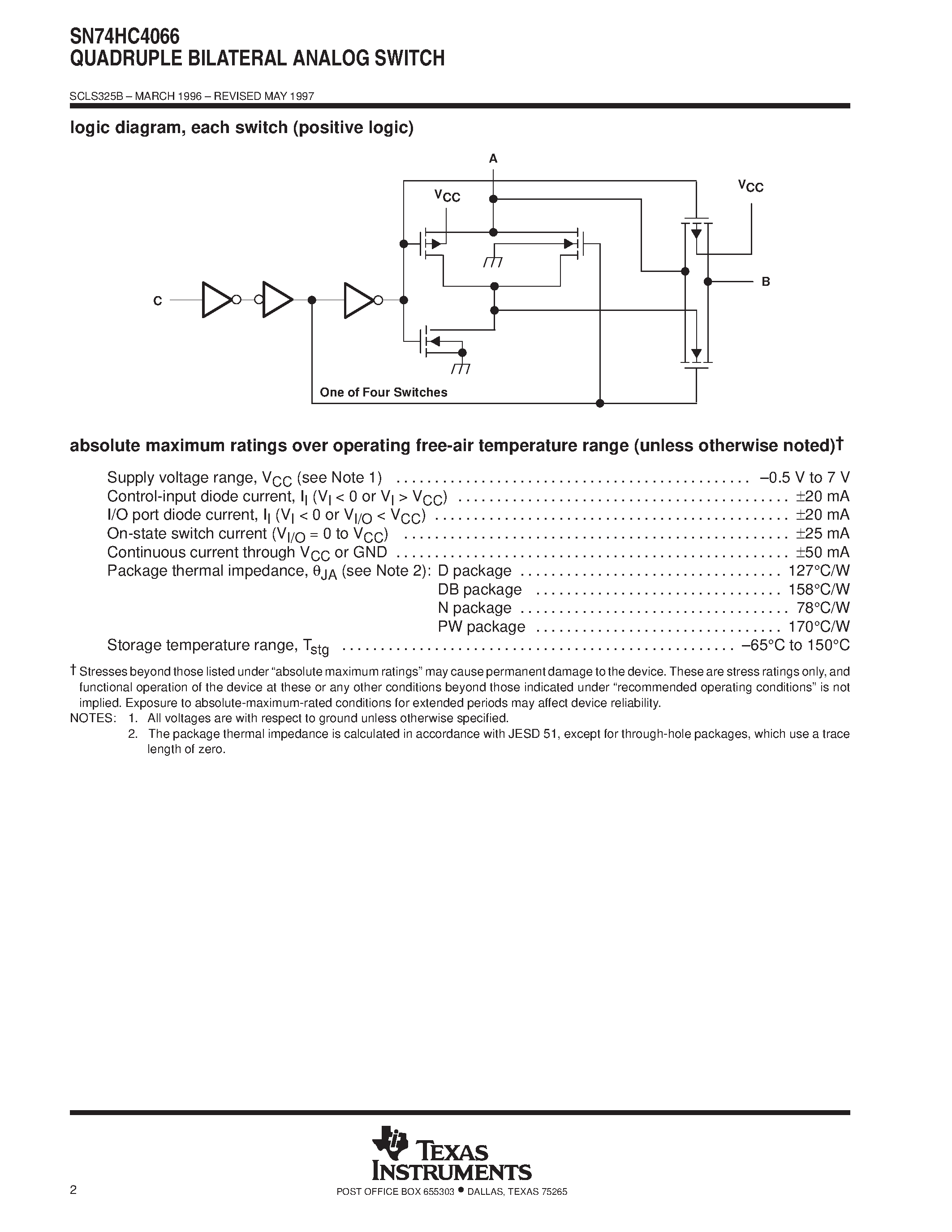 Datasheet SN74HC4066 - QUADRUPLE BILATERAL ANALOG SWITCH page 2