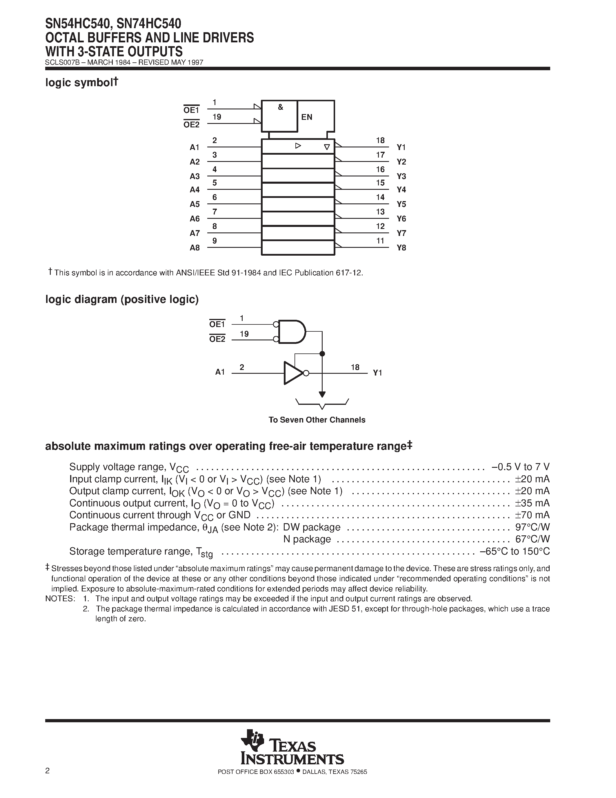 Datasheet SN74HC540 - OCTAL BUFFERS AND LINE DRIVERS WITH 3-STATE OUTPUTS page 2