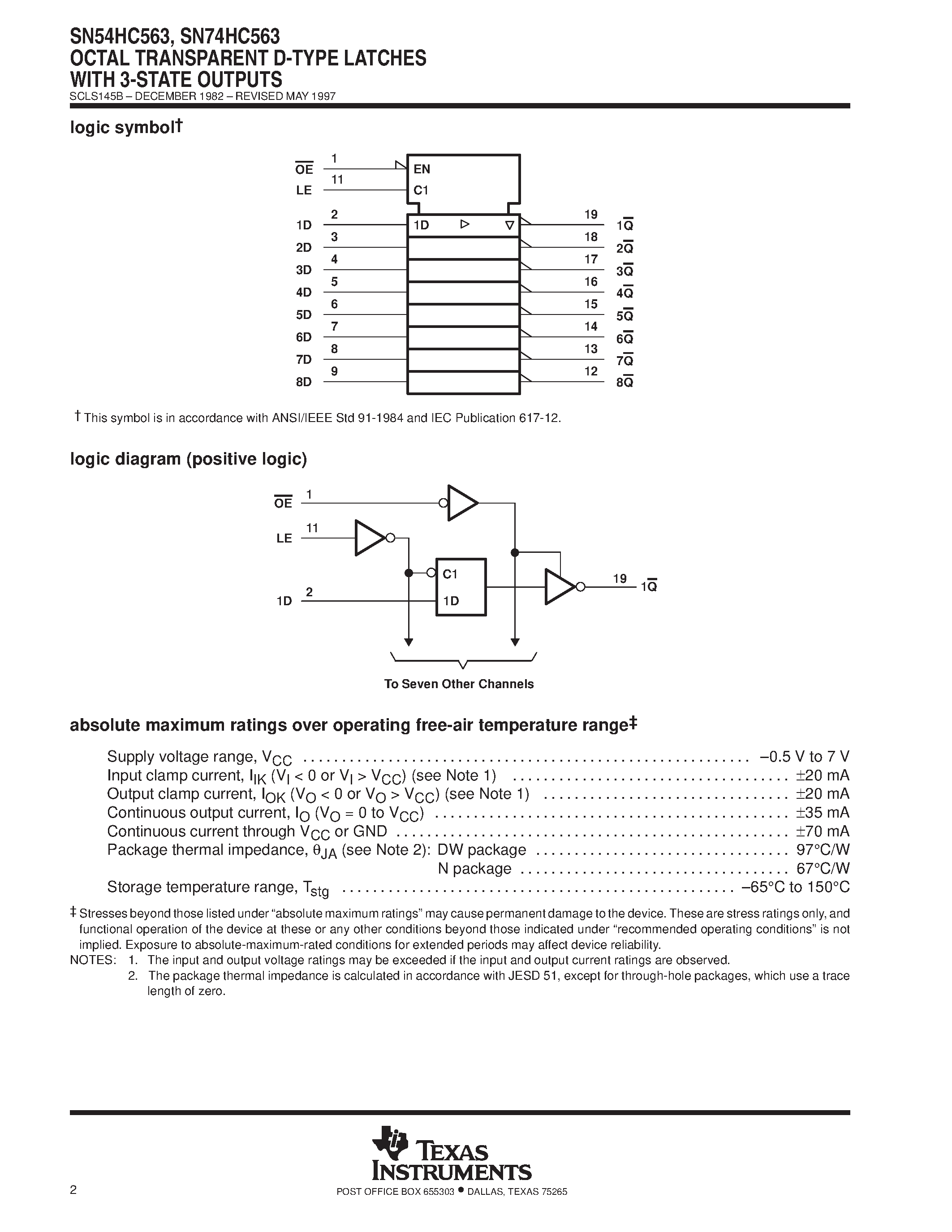Datasheet SN74HC563 - OCTAL TRANSPARENT D-TYPE LATCHES WITH 3-STATE OUTPUTS page 2