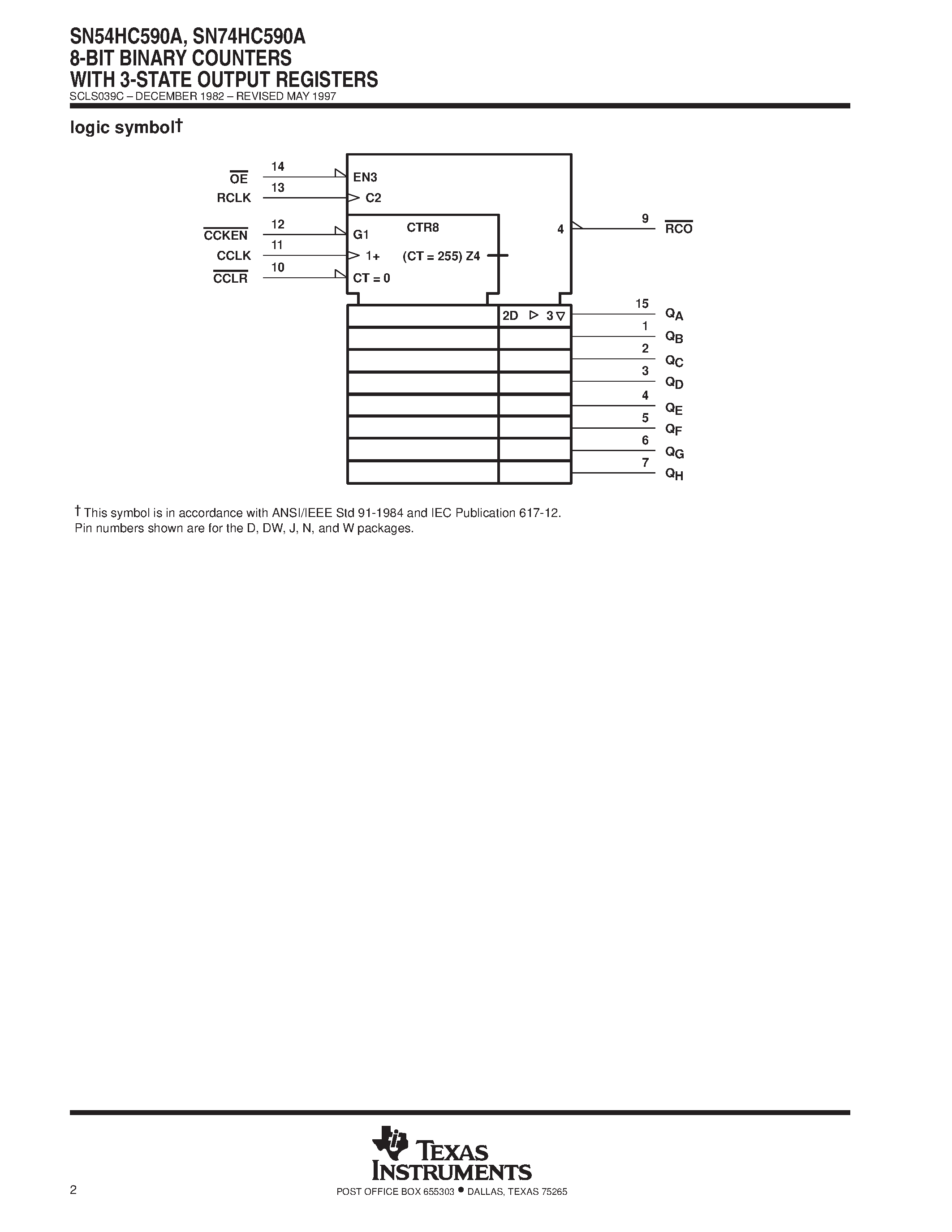 Datasheet SN74HC590A - 8-BIT BINARY COUNTERS WITH 3-STATE OUTPUT REGISTERS page 2
