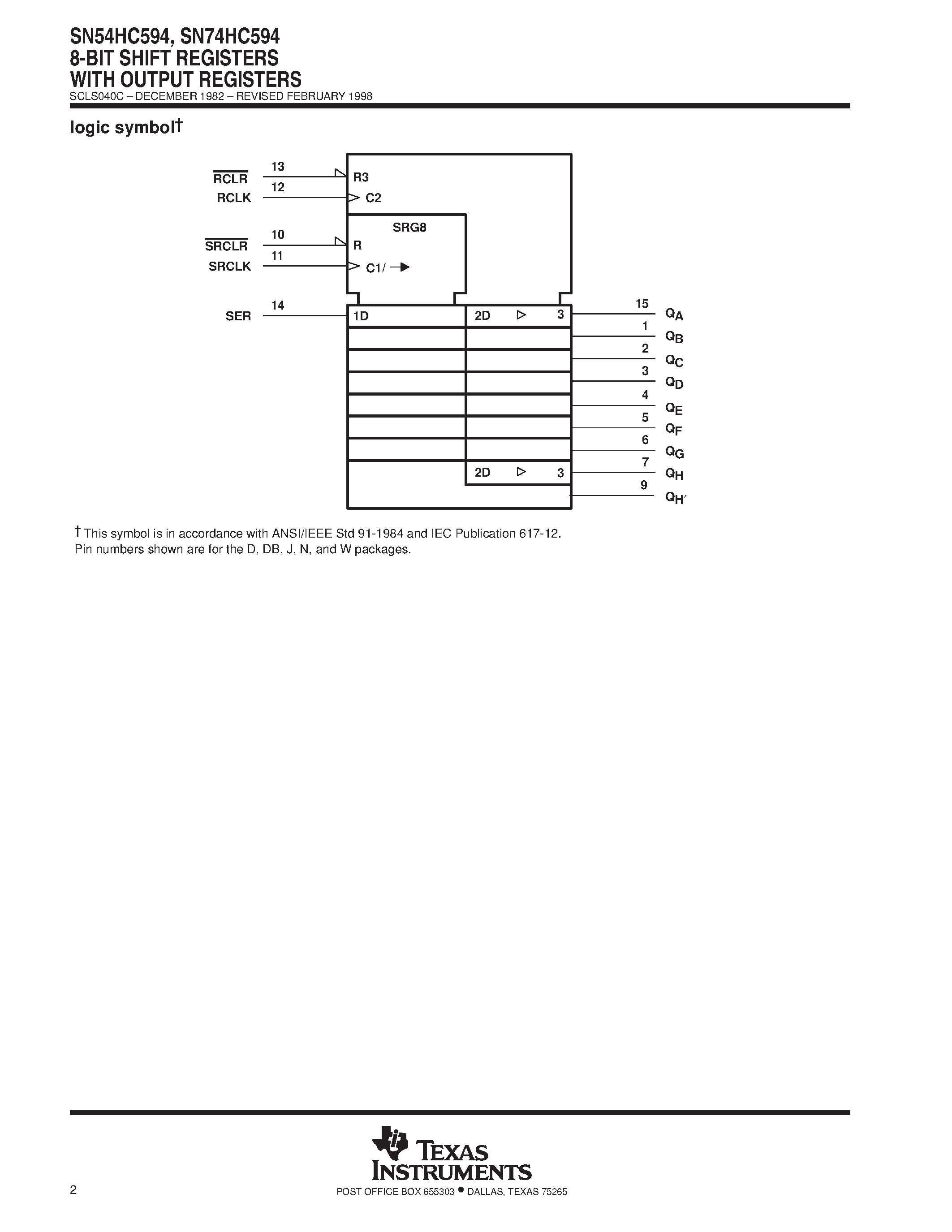 Datasheet SN74HC594 - 8-BIT SHIFT REGISTERS WITH OUTPUT REGISTERS page 2