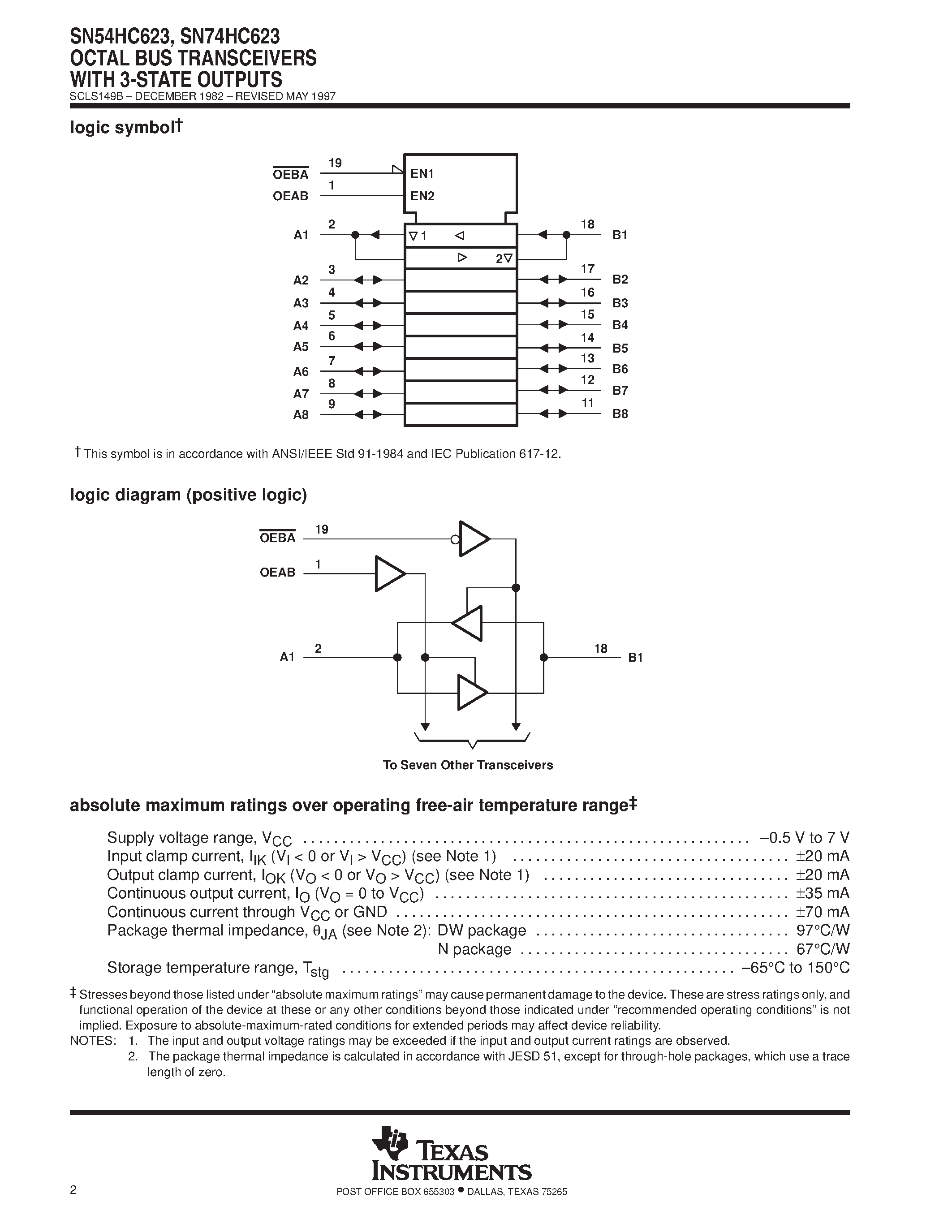 Datasheet SN74HC623 - OCTAL BUS TRANSCEIVERS WITH 3-STATE OUTPUTS page 2