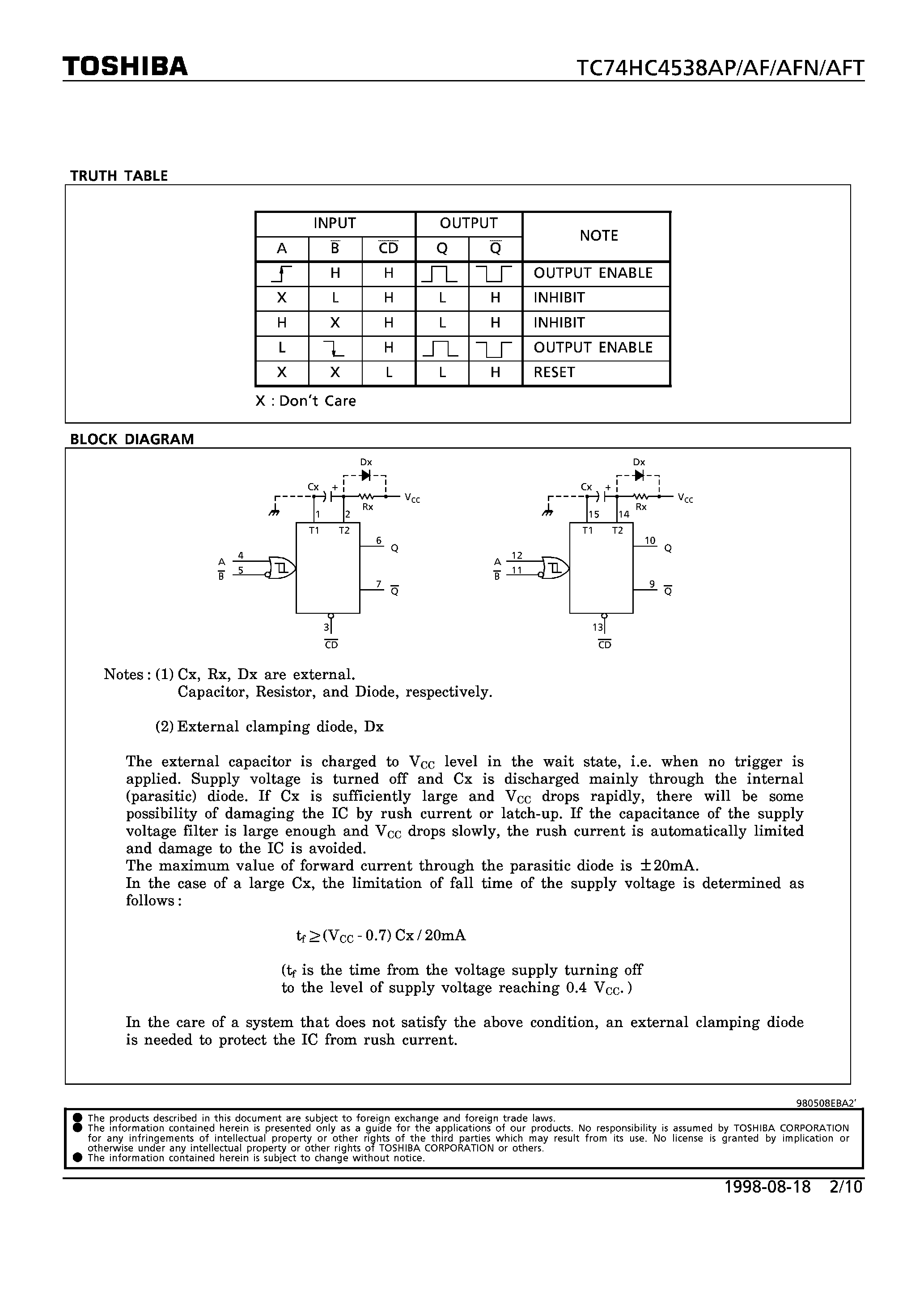 Даташит 74HC4538 - Dual retriggerable precision monostable multivibrator страница 2