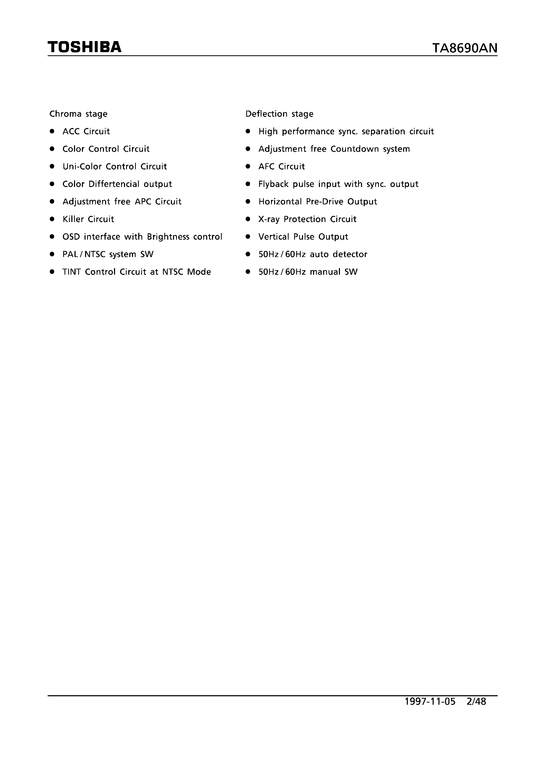 Даташит на микросхему TA8690AN страница 2 Даташит TA8690AN - PAL/NTSC DUAL MODE COLOR TV SINGLE CHIP SIGNAL PROCESSING IC страница 2