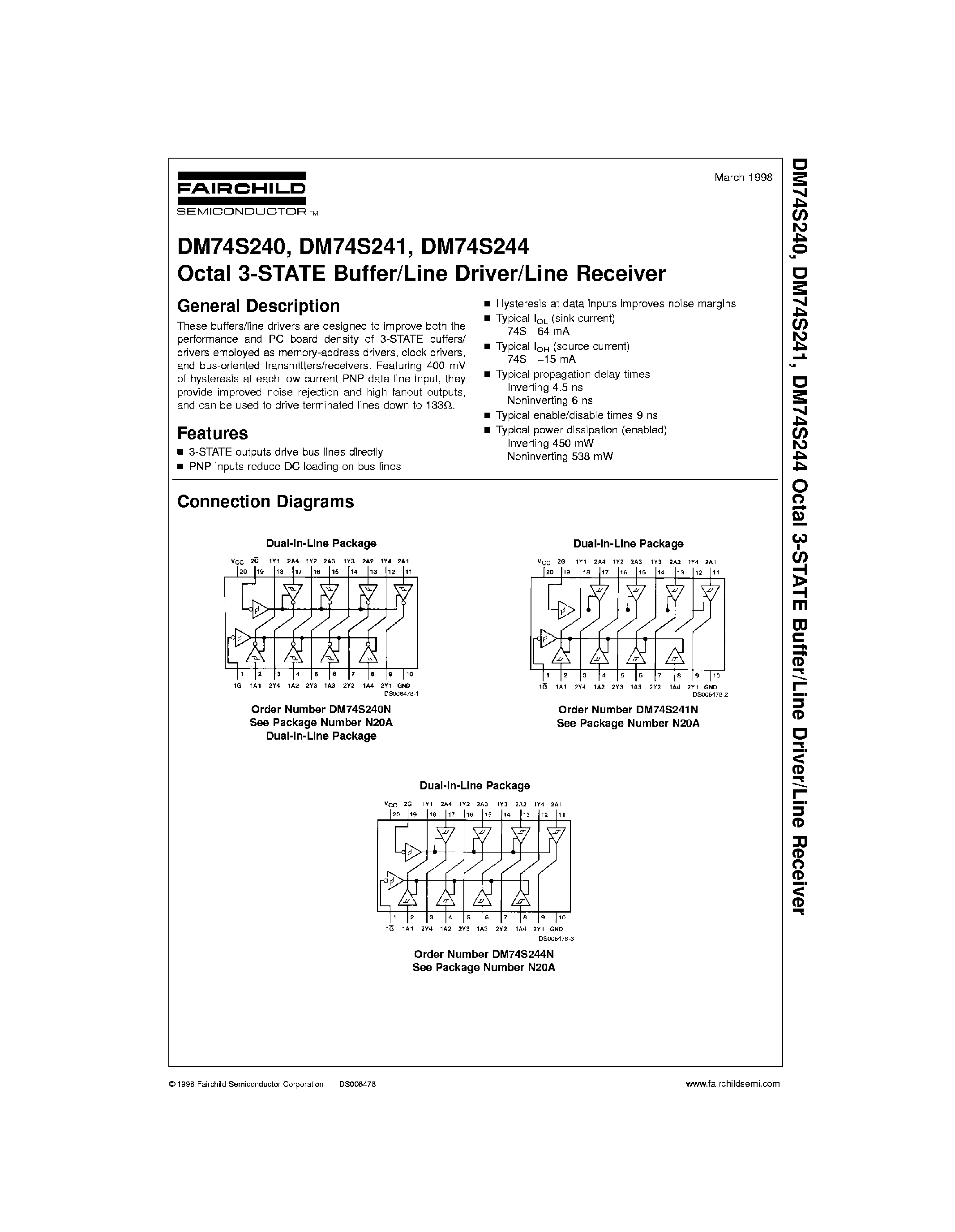 Datasheet 74S241 - Octal 3-State Buffer / Line Driver / Line Receiver page 1