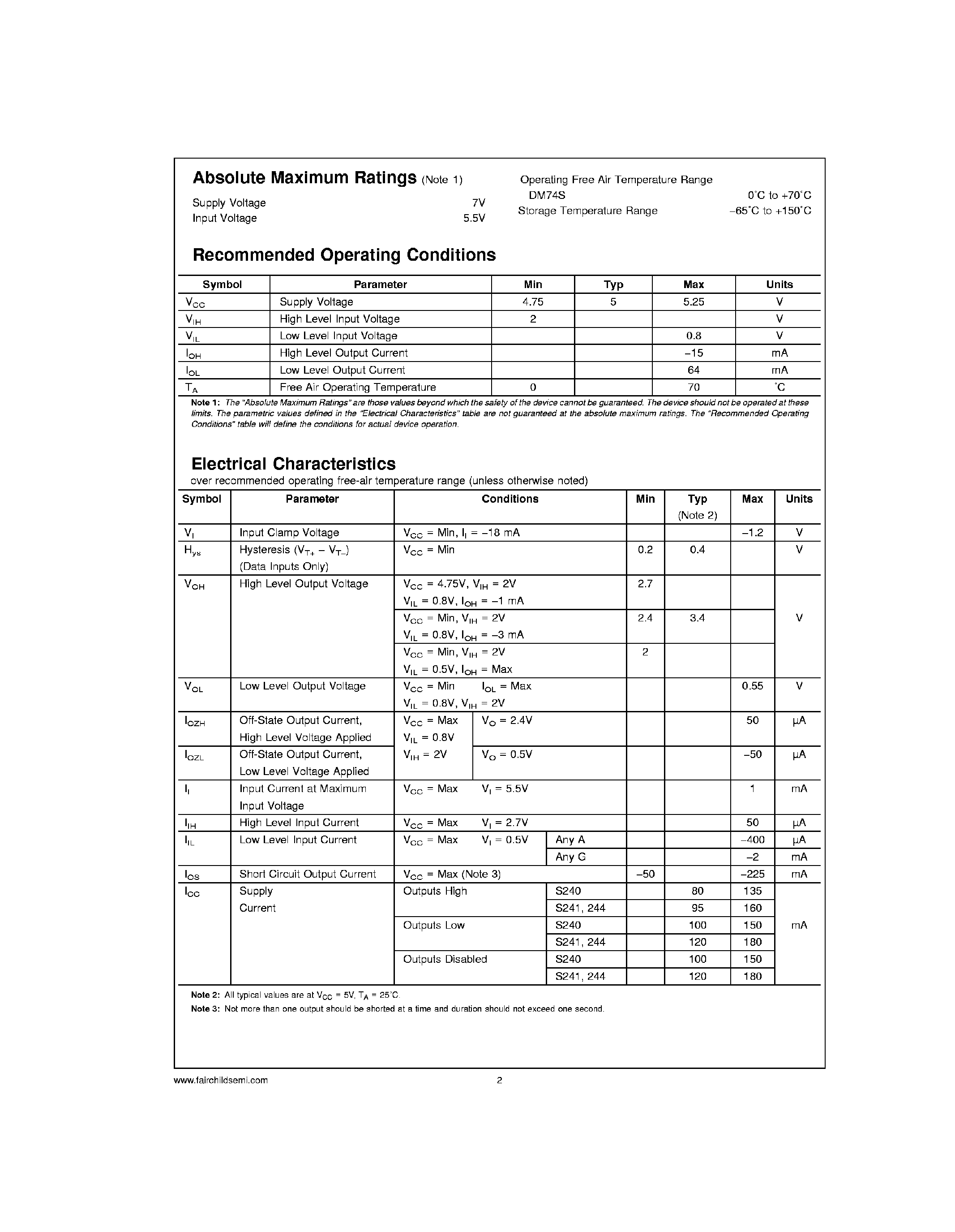 Datasheet 74S241 - Octal 3-State Buffer / Line Driver / Line Receiver page 2
