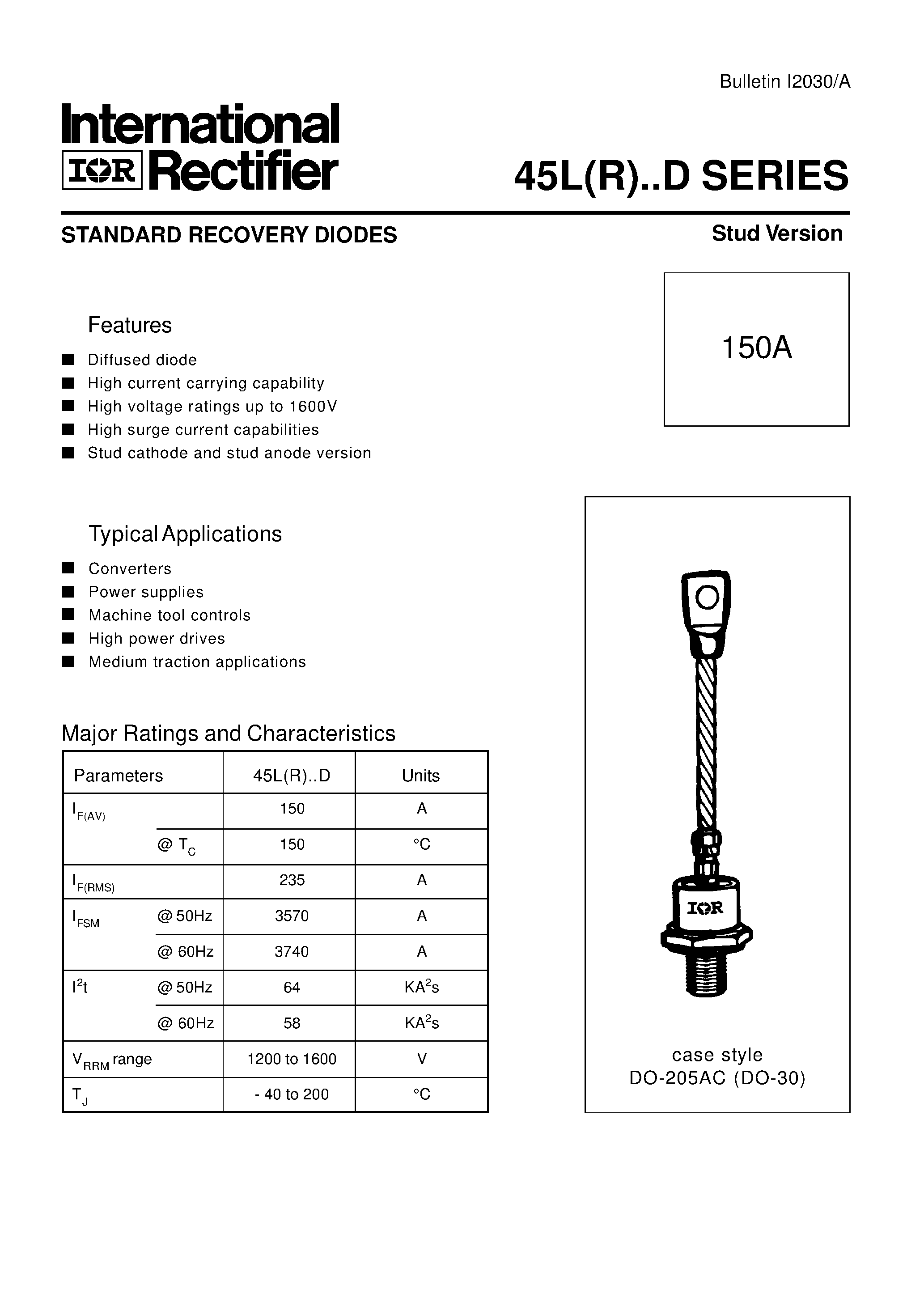 Datasheet 45LRxxxD page 1 Datasheet 45LRxxxD - Standard recovery diode page 1