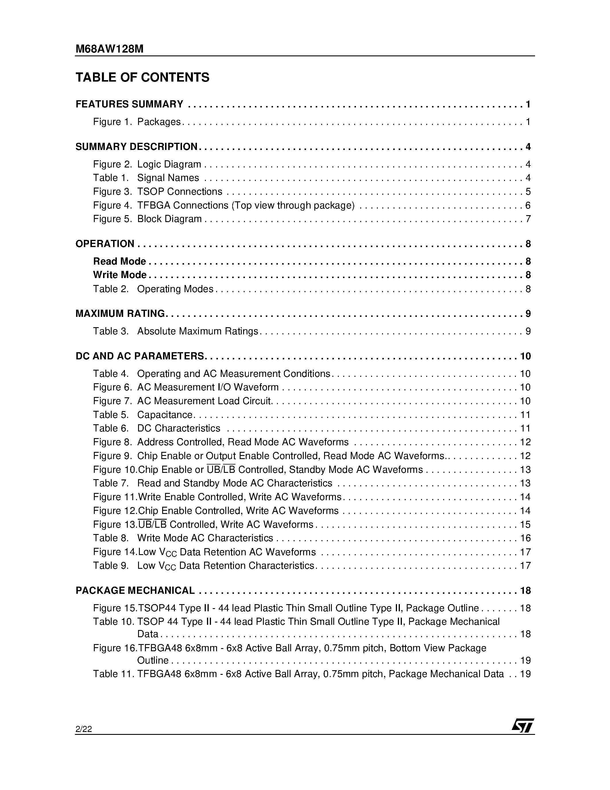 Datasheet M68AW128M - 2 Mbit (128K x16) 3.0V Asynchronous SRAM page 2