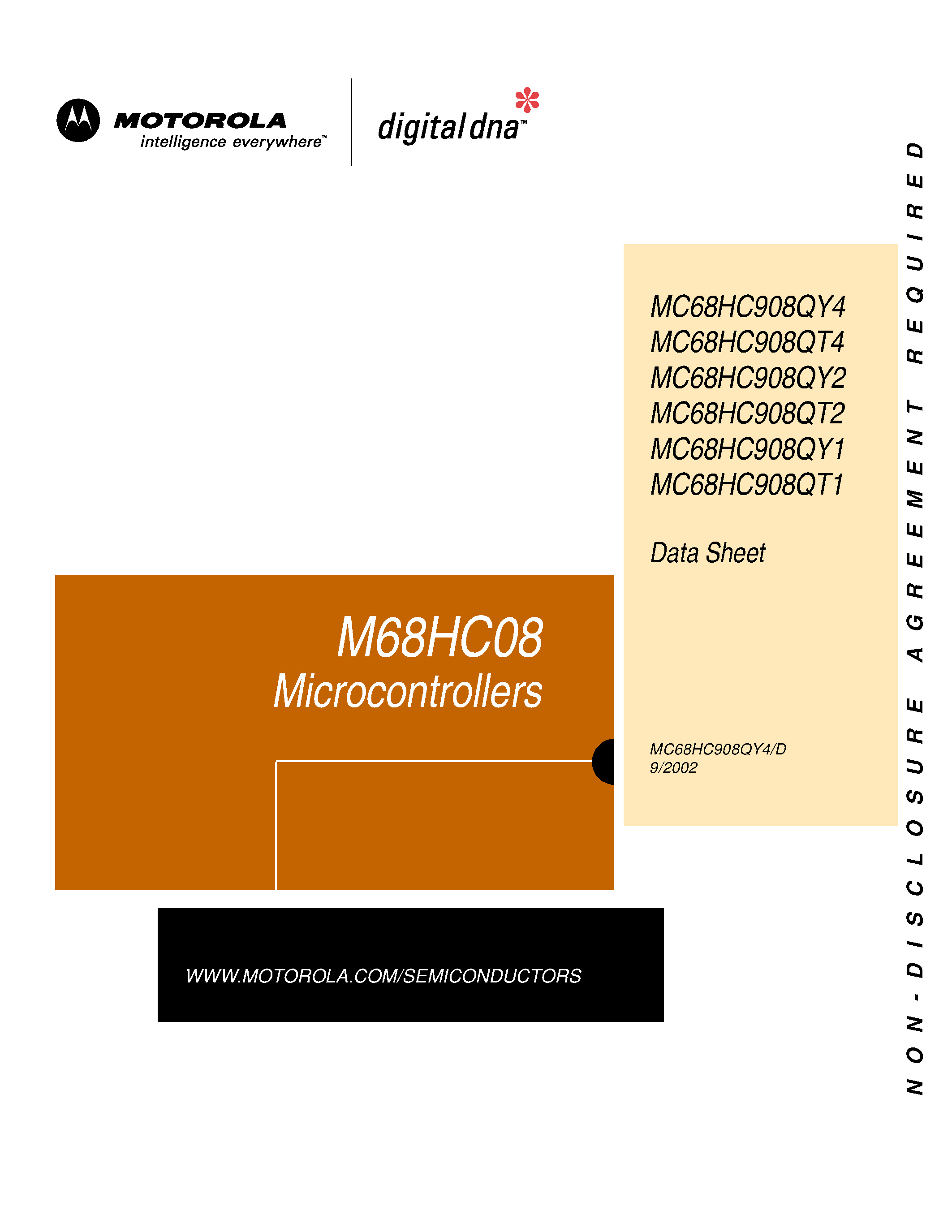 Datasheet M68HC08 page 1 Datasheet M68HC08 - M68HC08 Family of 8-bit microcontroller units (MCUs) page 1