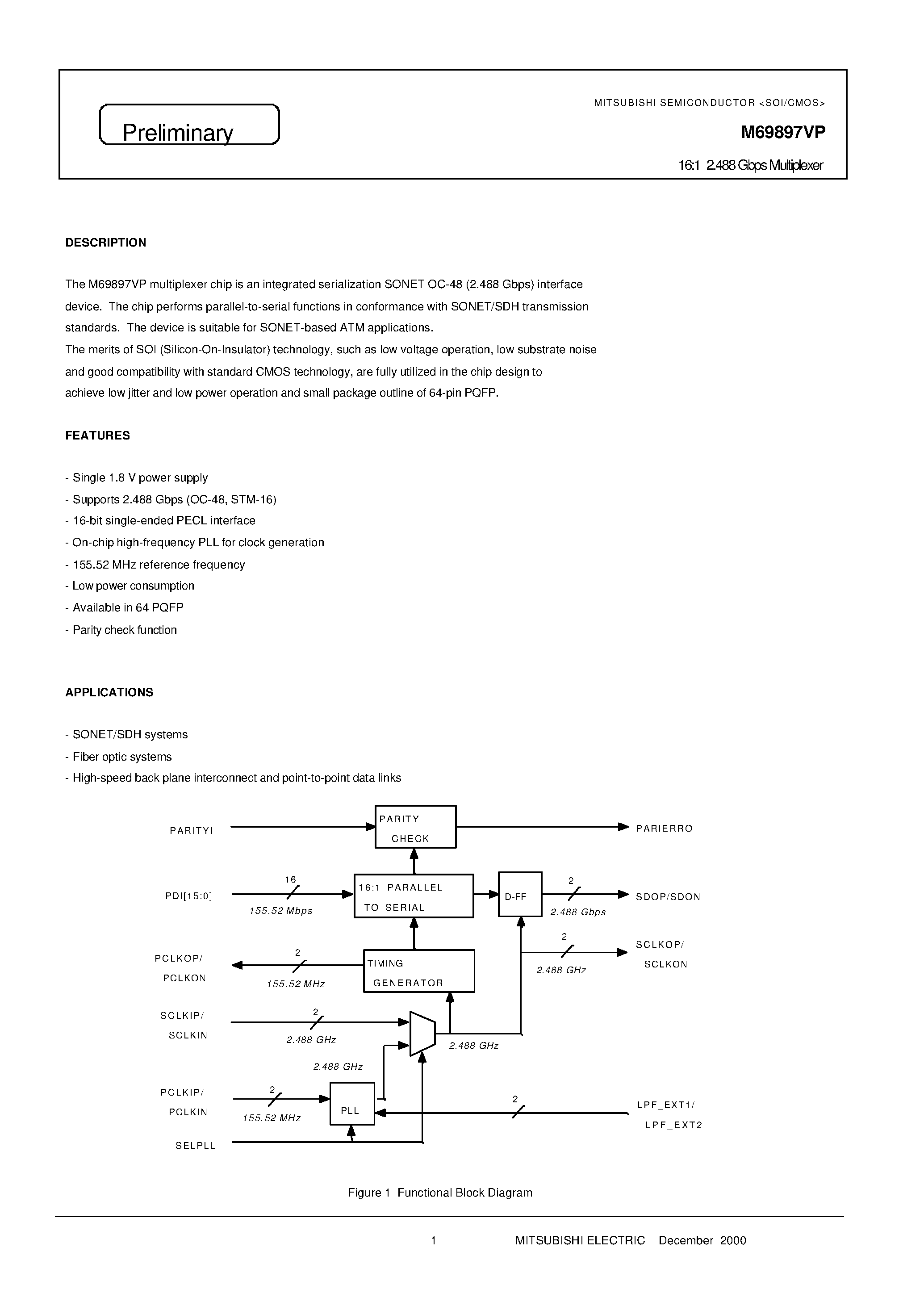 Datasheet M69897VP - 16:1 2.488 Gbps Multiplexer page 1