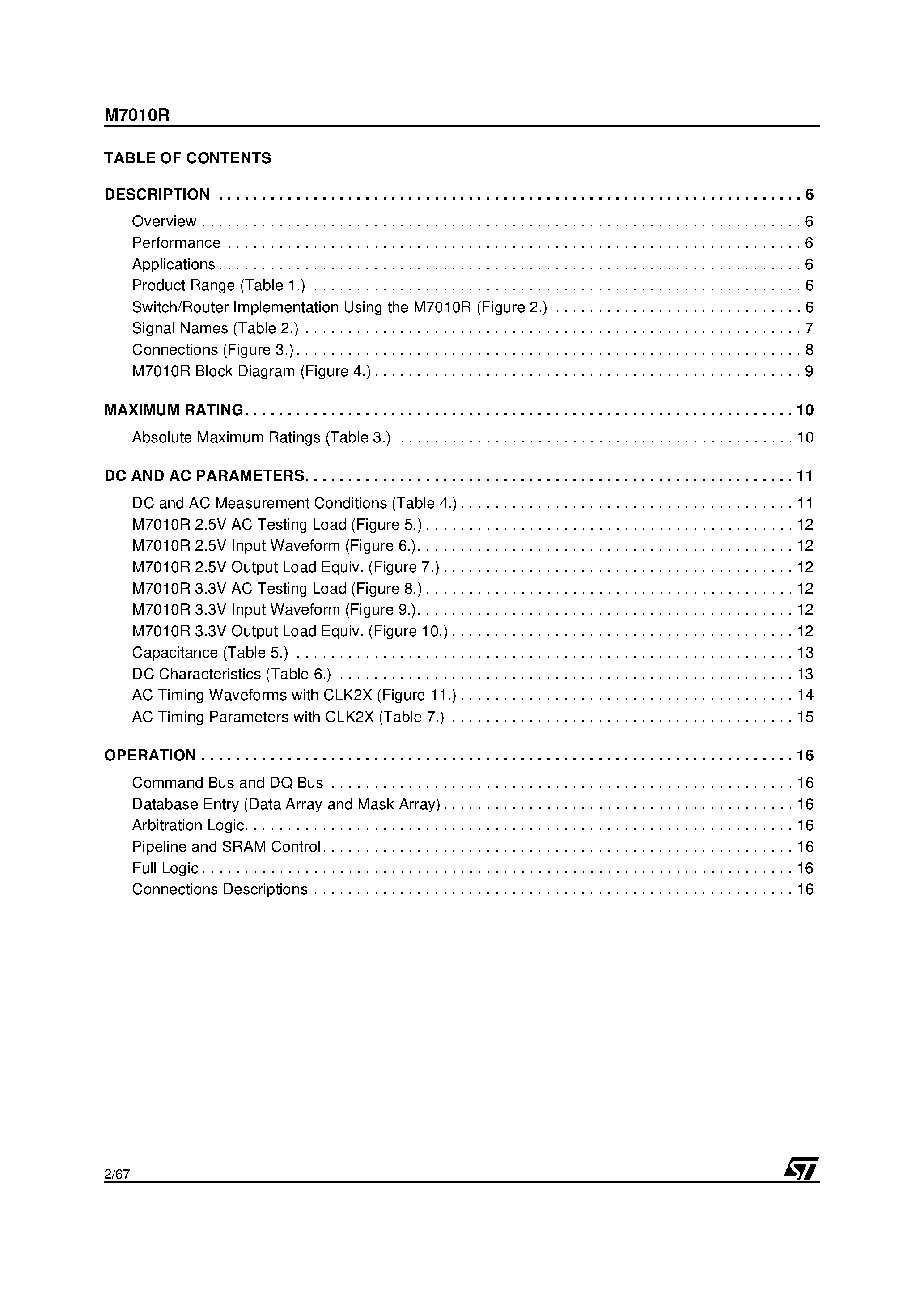 Datasheet M7010R page 2 Datasheet M7010R - 16K x 68-bit Entry NETWORK SEARCH ENGINE page 2