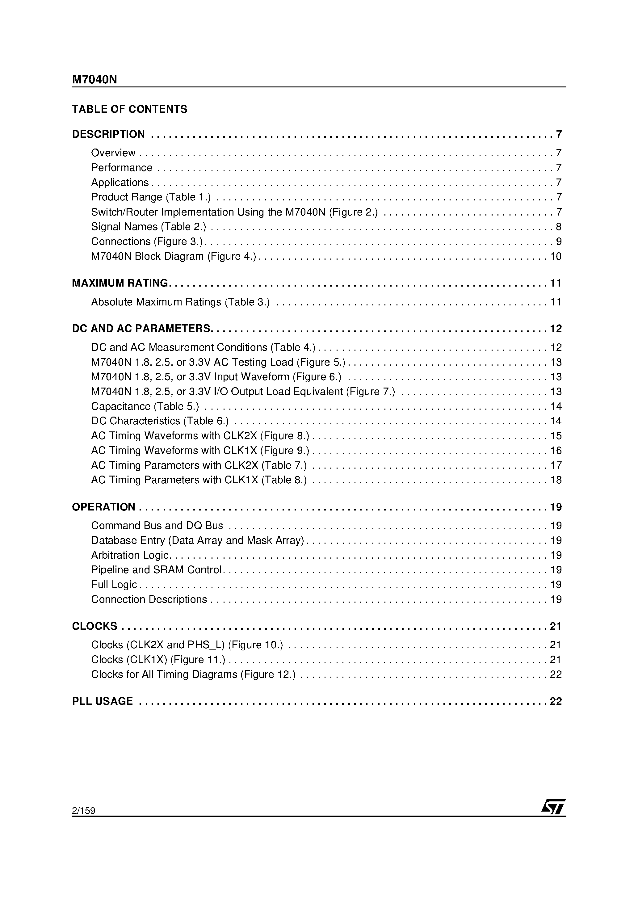 Datasheet M7040N - 64K x 72-bit Entry NETWORK PACKET SEARCH ENGINE page 2