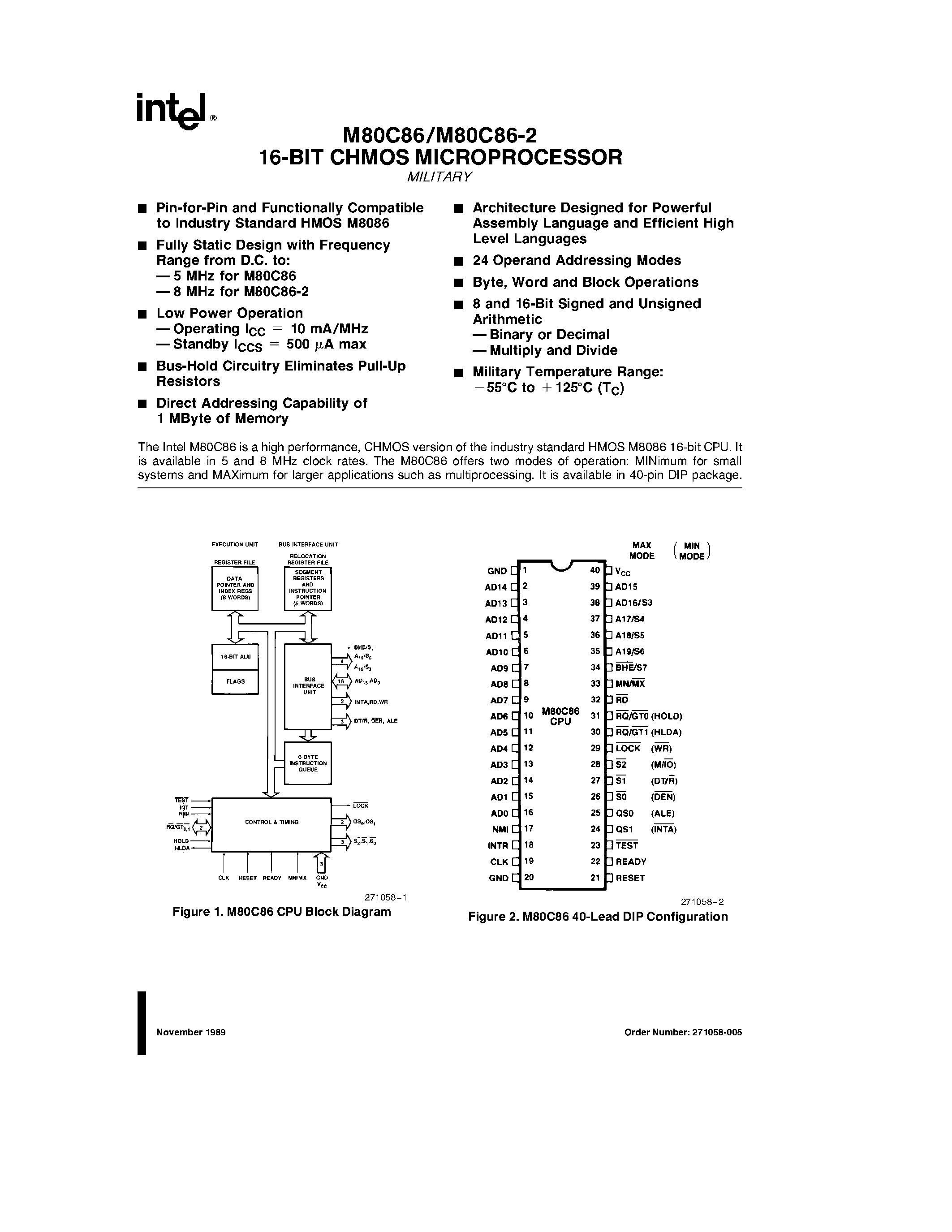 Datasheet M80C86-2 - 16-BIT CHMOS MICROPROCESSOR page 1