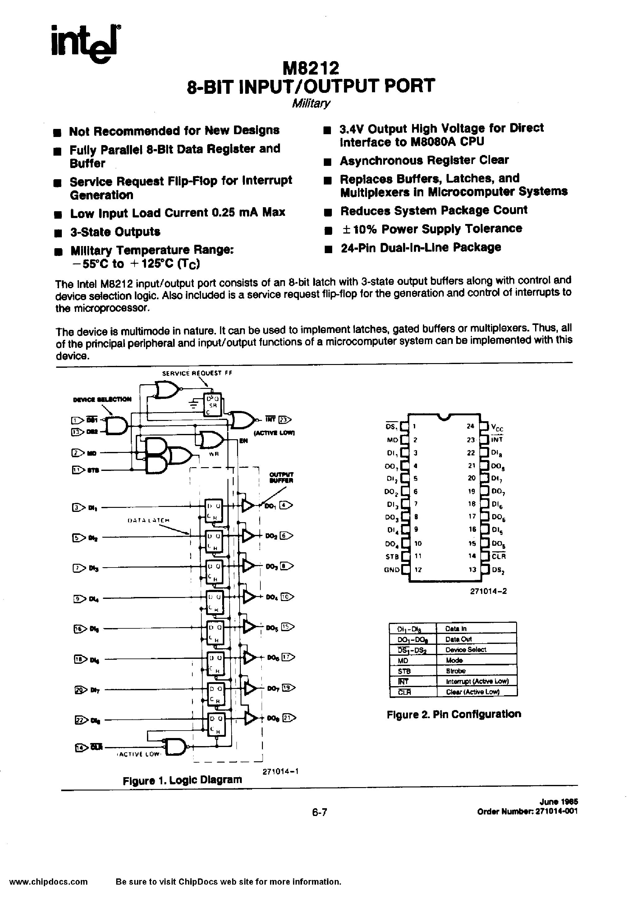 Datasheet M8212 - 8-BIT INPUT/OUTPUT PORT page 1