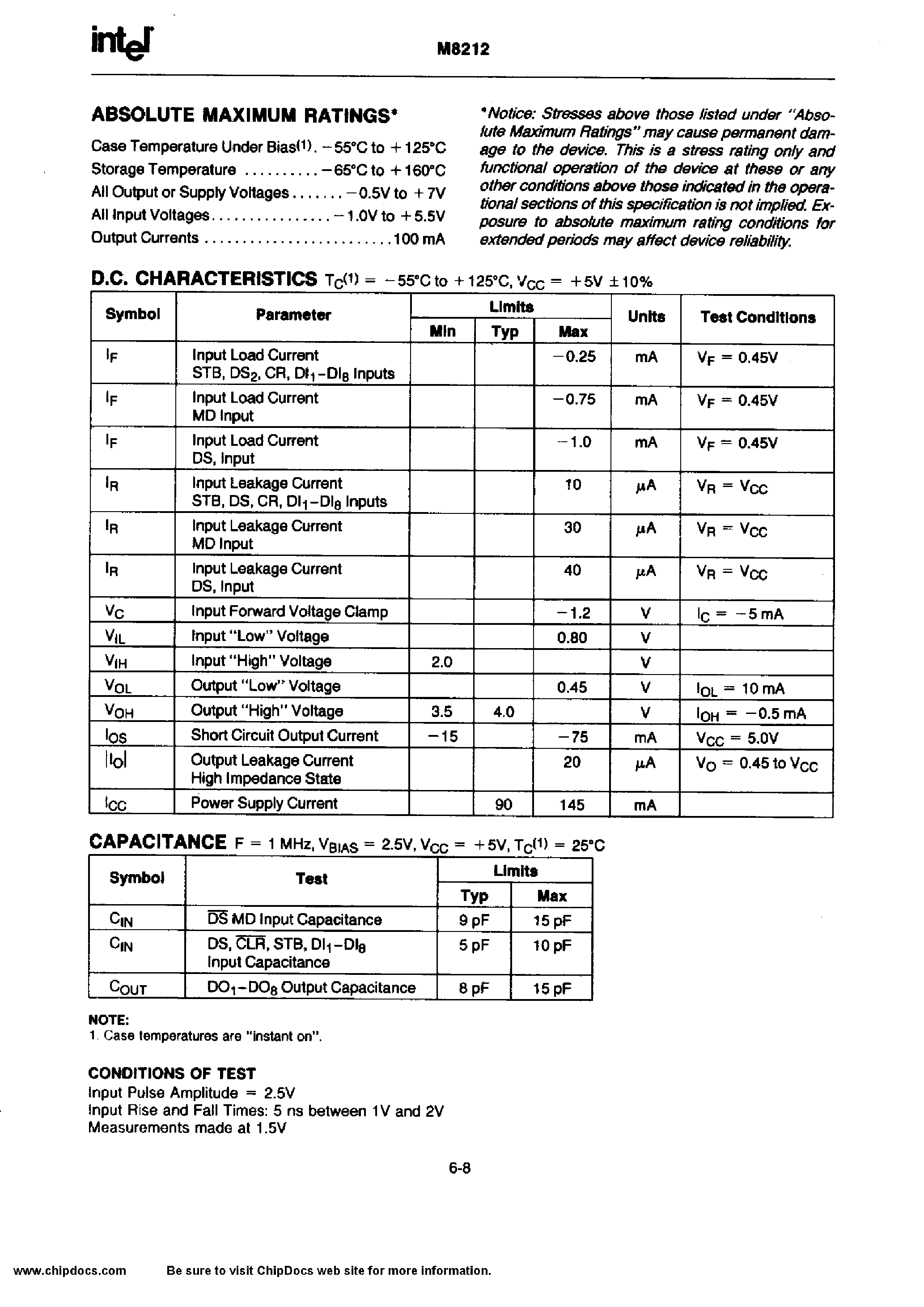 Datasheet M8212 - 8-BIT INPUT/OUTPUT PORT page 2