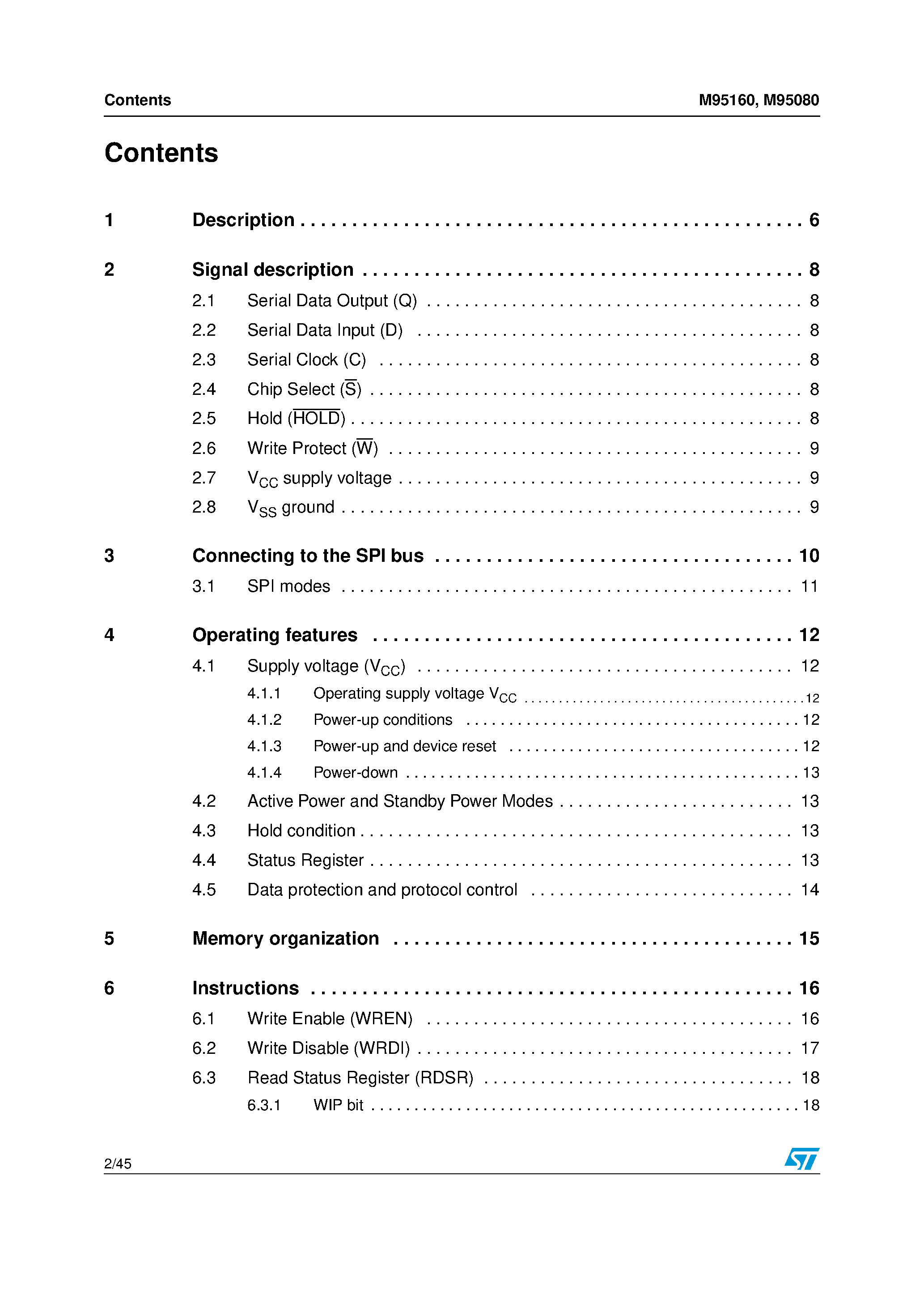 Datasheet M95080 - 64/32/16/8 Kbit Serial SPI Bus EEPROM With High Speed Clock page 2