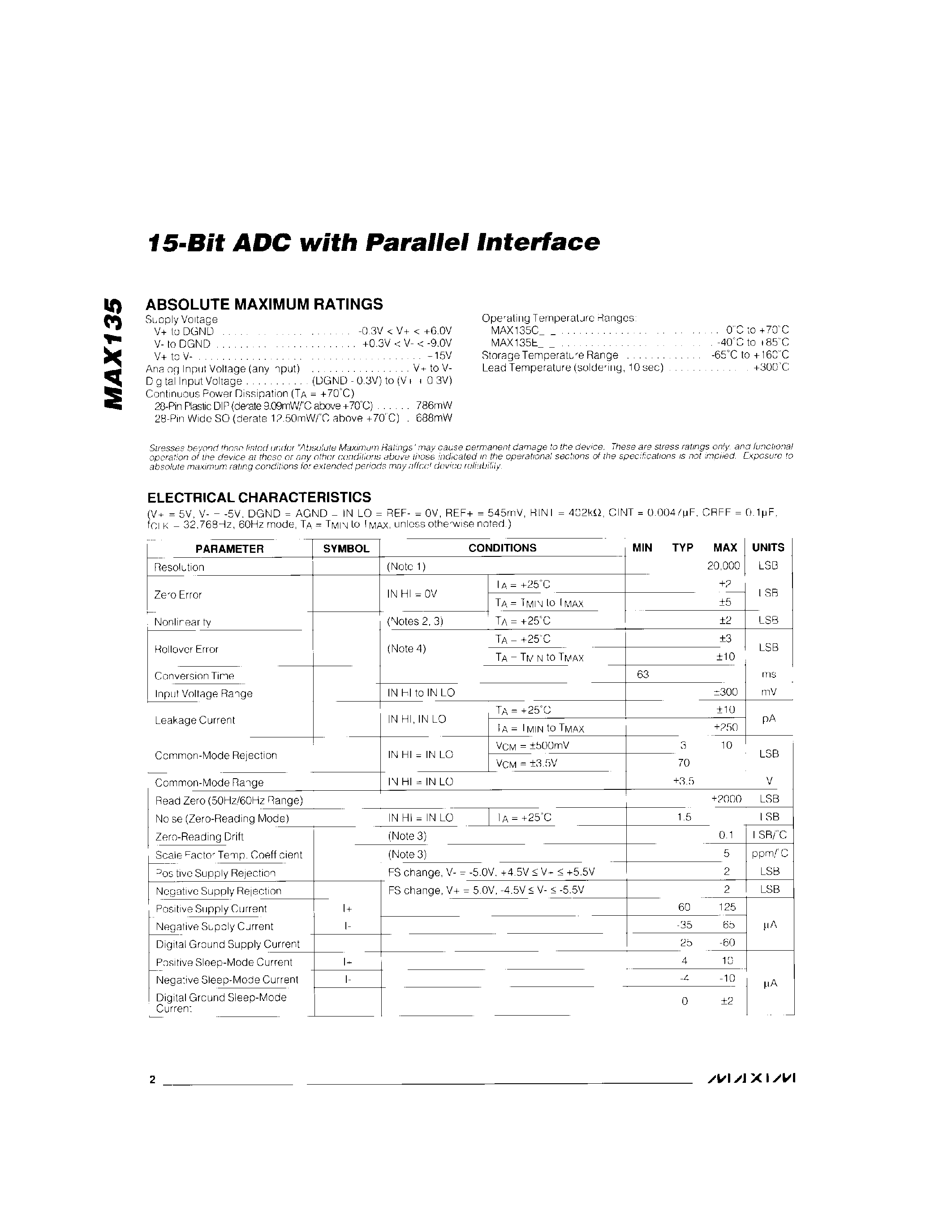 Datasheet MAX135 - 15-Bit ADC with Parallel Interface page 2