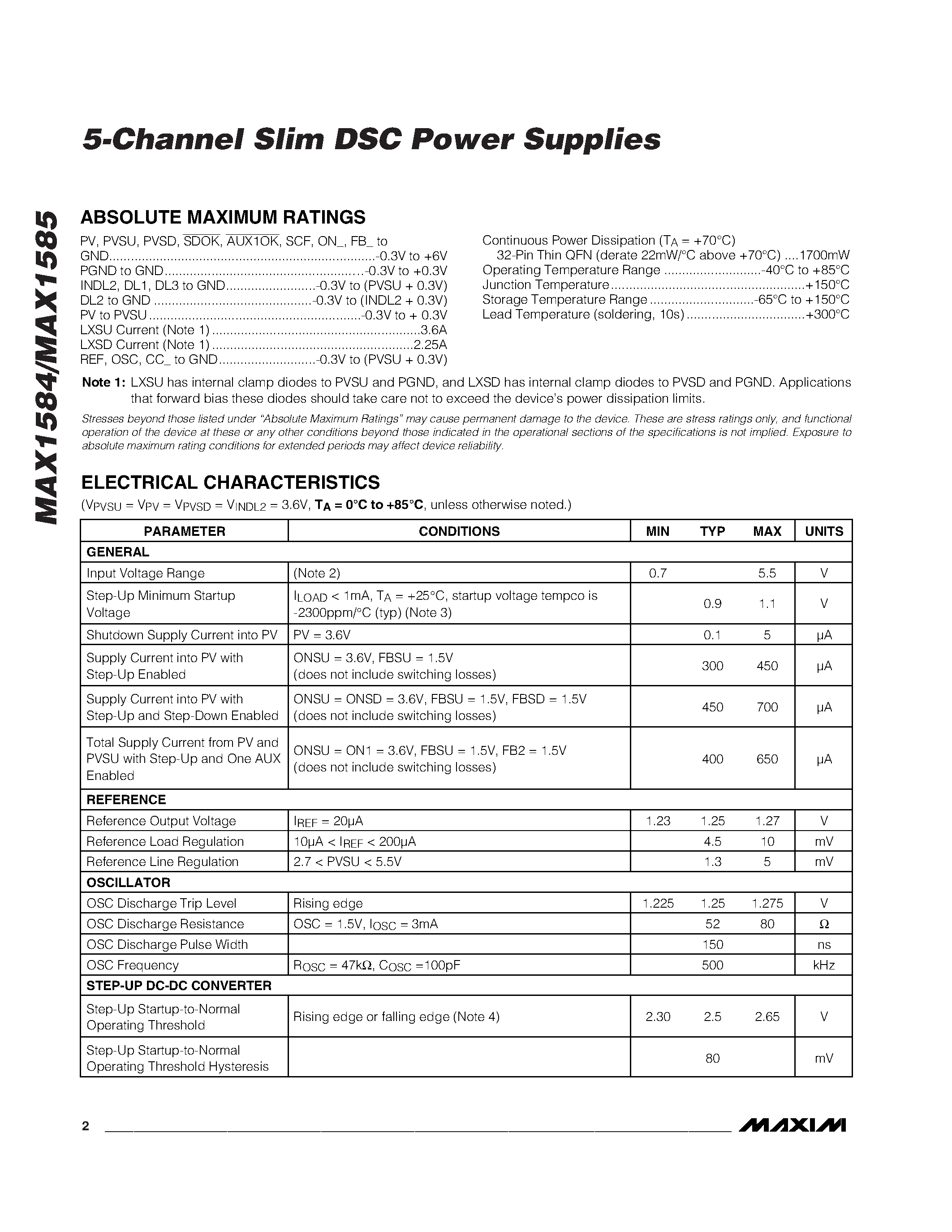 Datasheet MAX1584ETJ page 2 Datasheet MAX1584ETJ - 5-Channel Slim DSC Power Supplies page 2