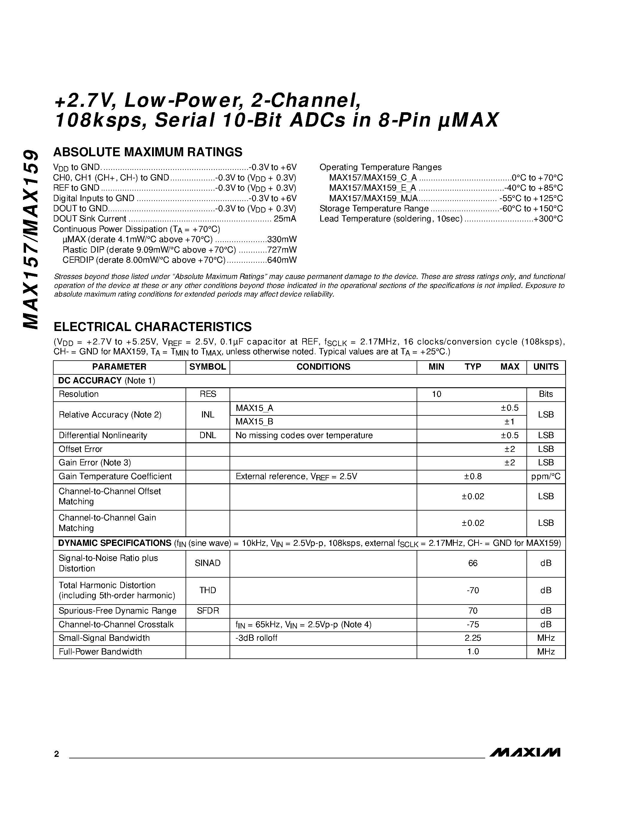 Datasheet MAX1603EAI page 2 Datasheet MAX1603EAI - Dual-Channel CardBus and PCMCIA VCC/VPP Power-Switching Networks page 2