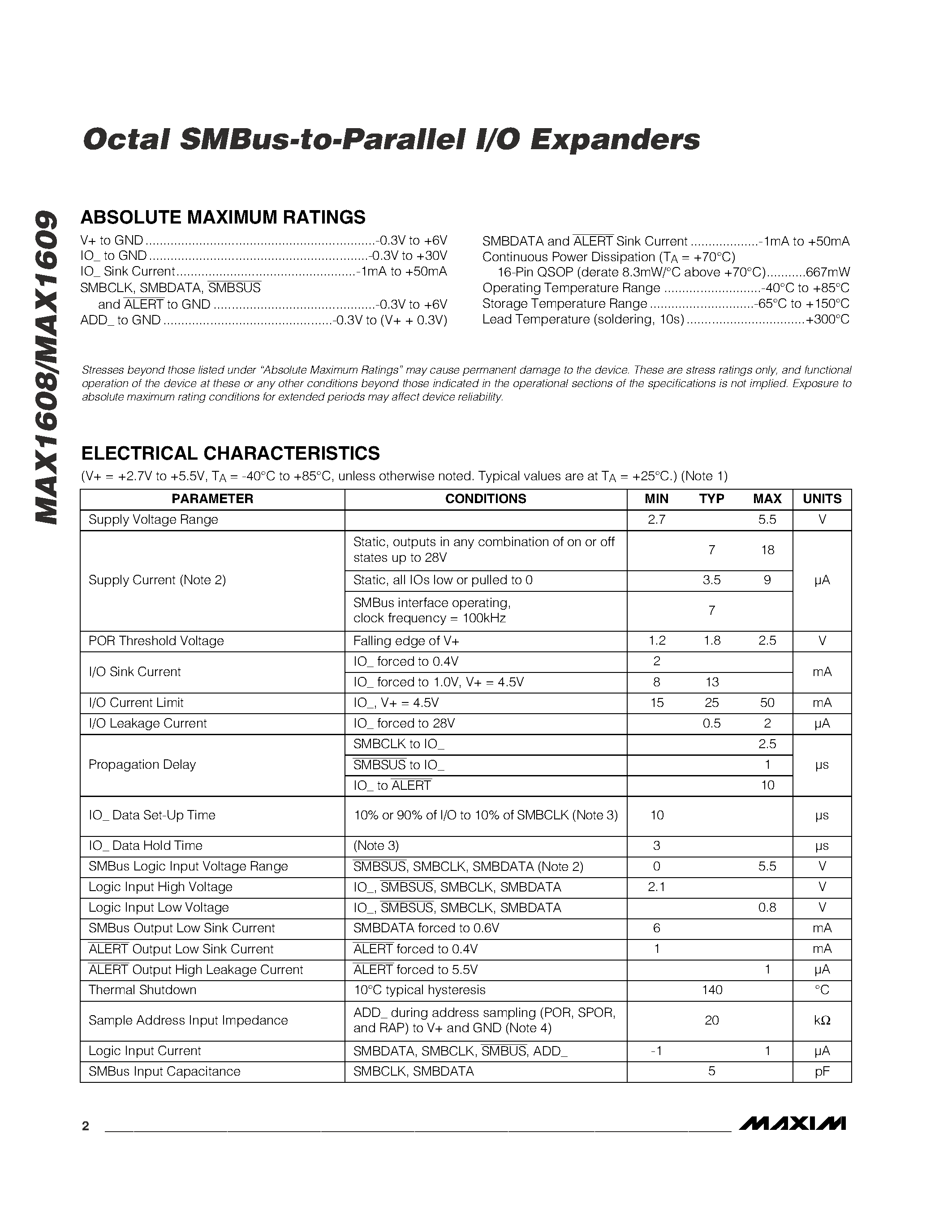 Даташит MAX1608-MAX1609 - Octal SMBus-to-Parallel I/O Expanders страница 2