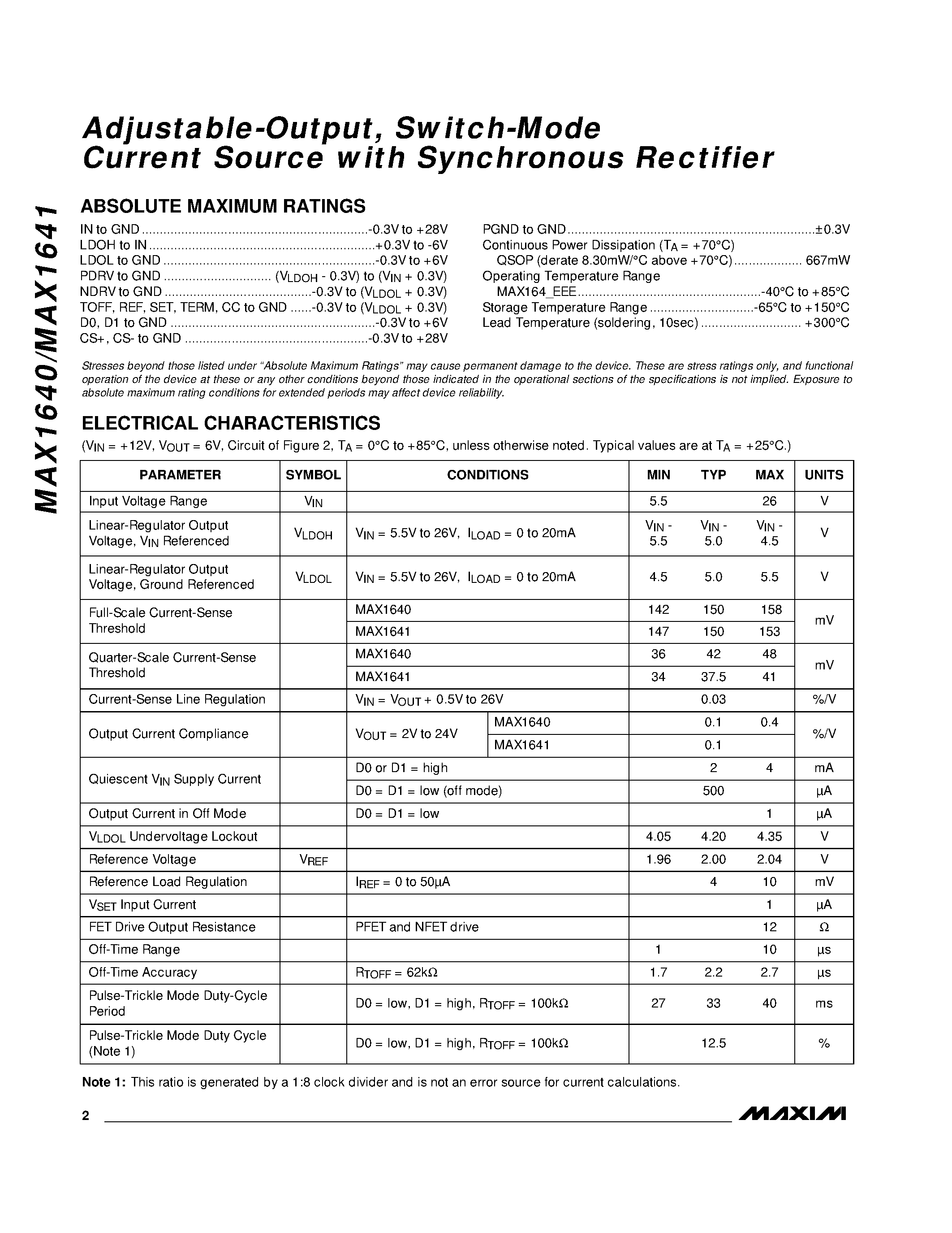 Datasheet MAX1641 - Adjustable-Output / Switch-Mode Current Sources with Synchronous Rectifier page 2