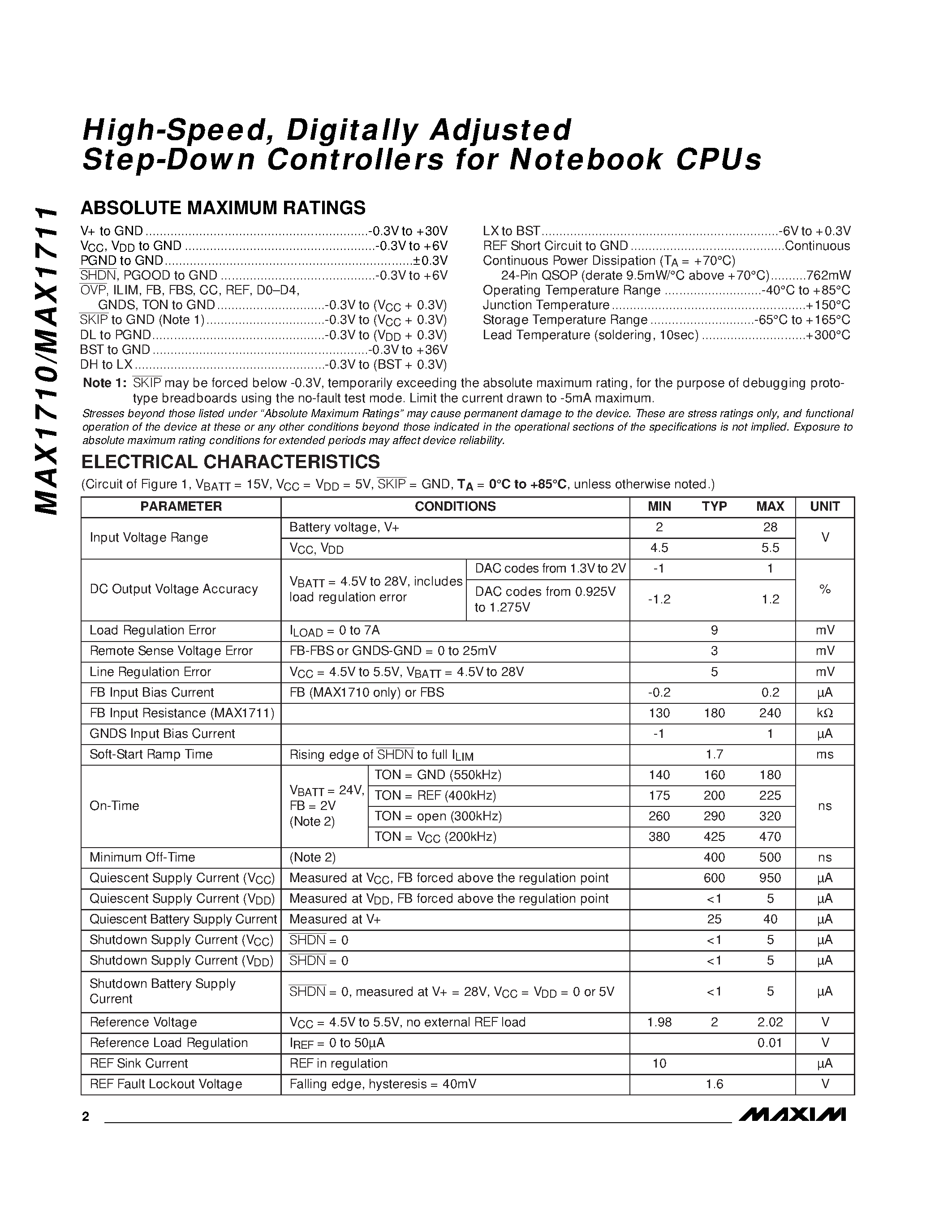 Datasheet MAX1711EEG page 2 Datasheet MAX1711EEG - High-Speed / Digitally Adjusted Step-Down Controllers for Notebook CPUs page 2