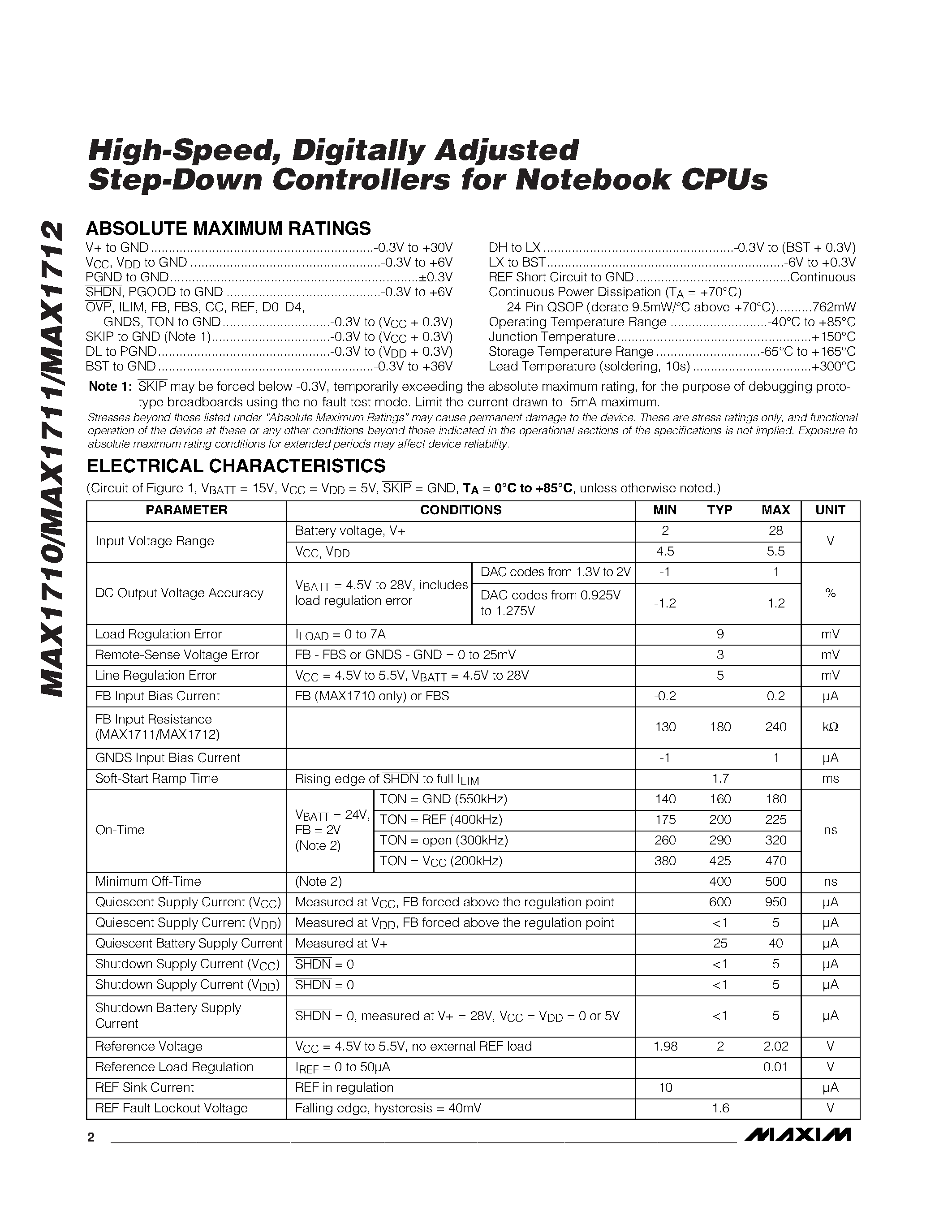 Datasheet MAX1712 - High-Speed / Digitally Adjusted Step-Down Controllers for Notebook CPUs page 2