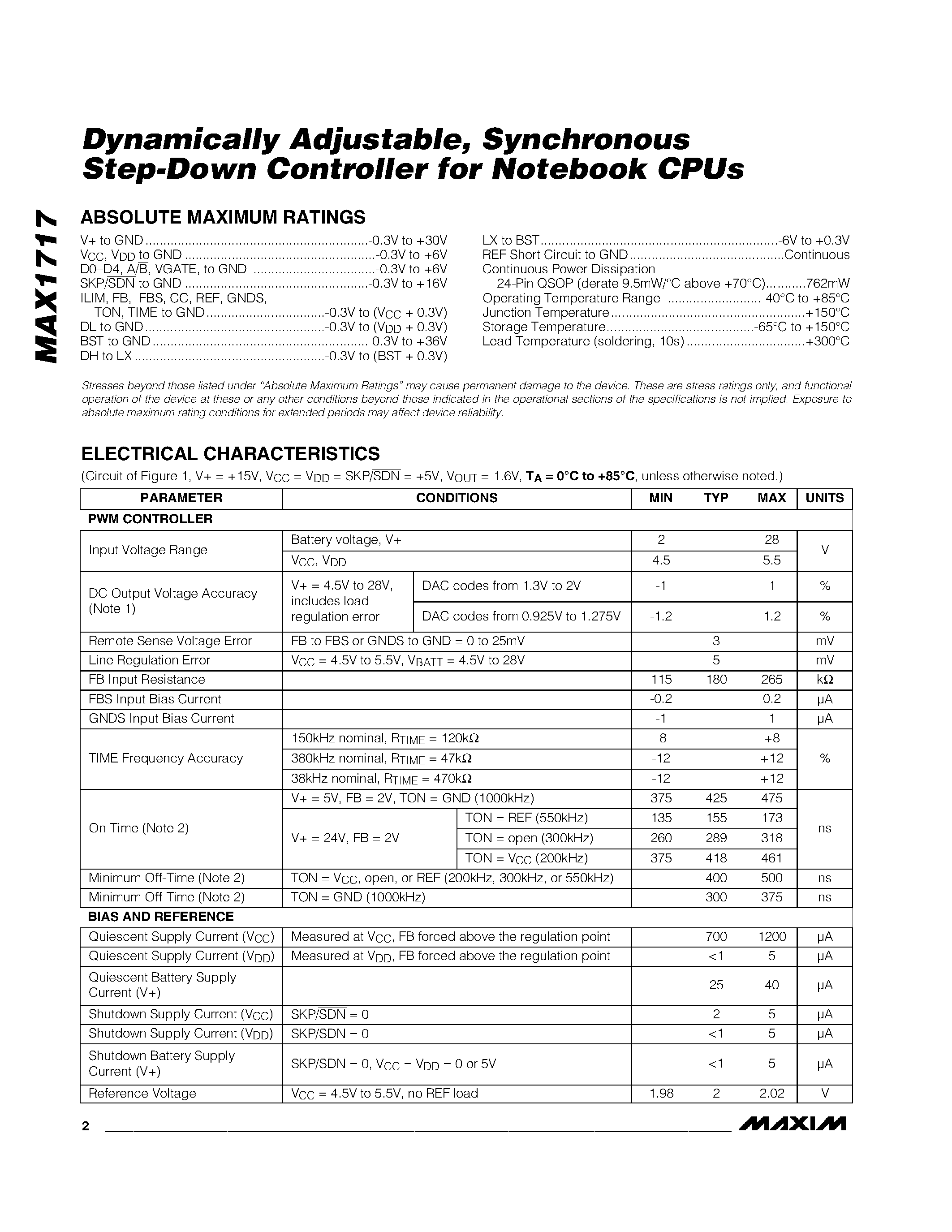 Datasheet MAX1717 - Dynamically Adjustable / Synchronous Step-Down Controller for Notebook CPUs page 2