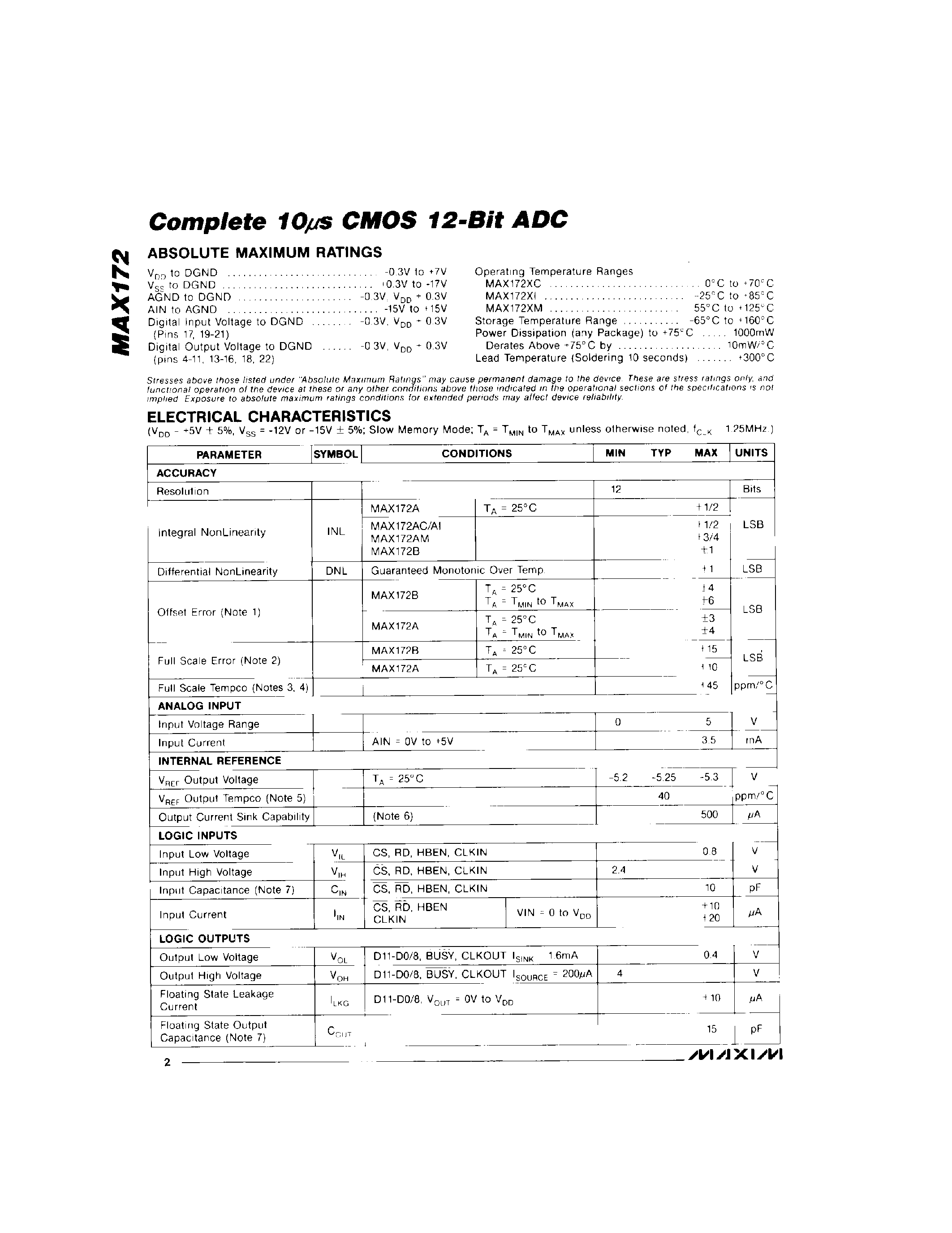 Datasheet MAX172ACNG - Complete 10s CMOS 12-Bit ADC page 2
