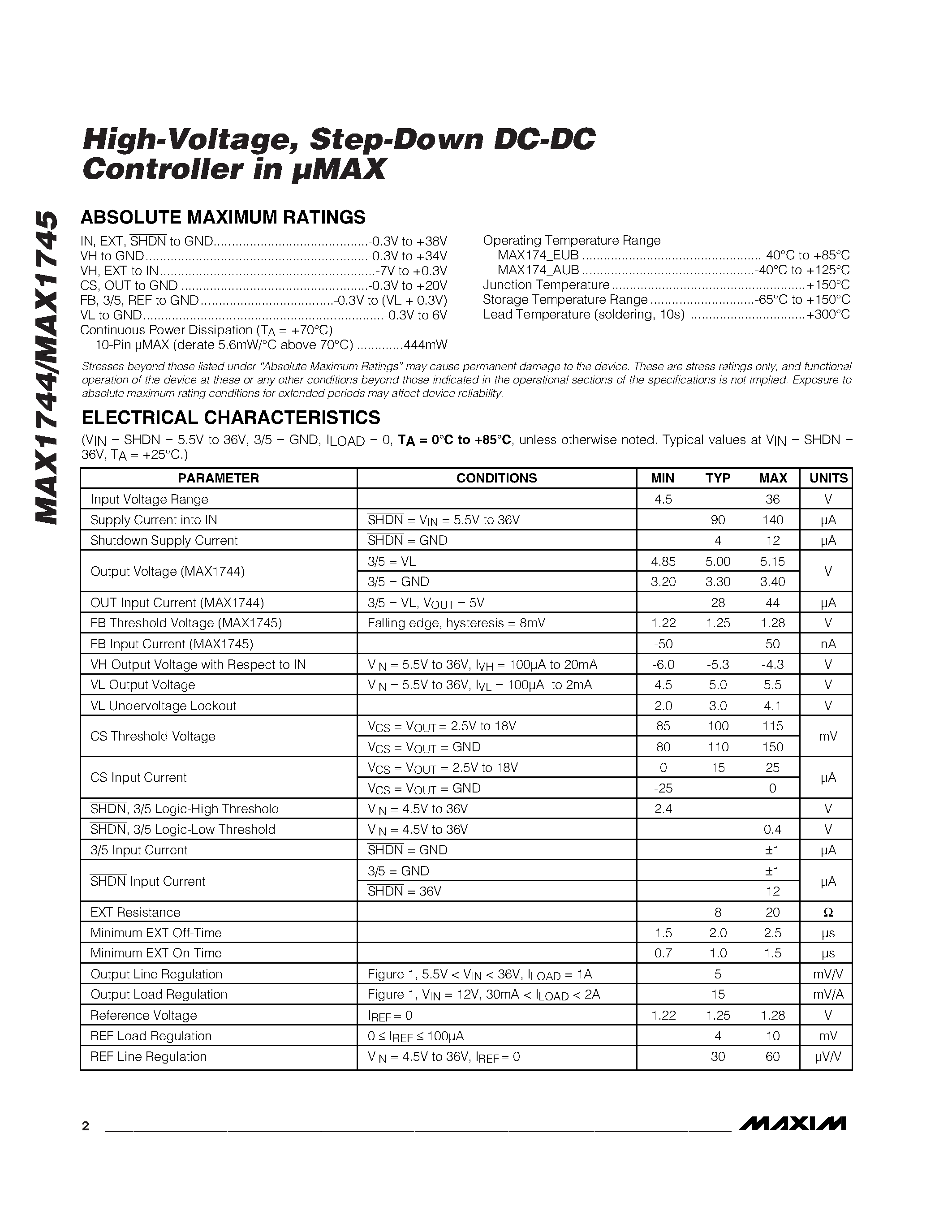 Даташит на микросхему MAX1745 страница 2 Даташит MAX1745 - High-Voltage / Step-Down DC-DC Controller in MAX страница 2