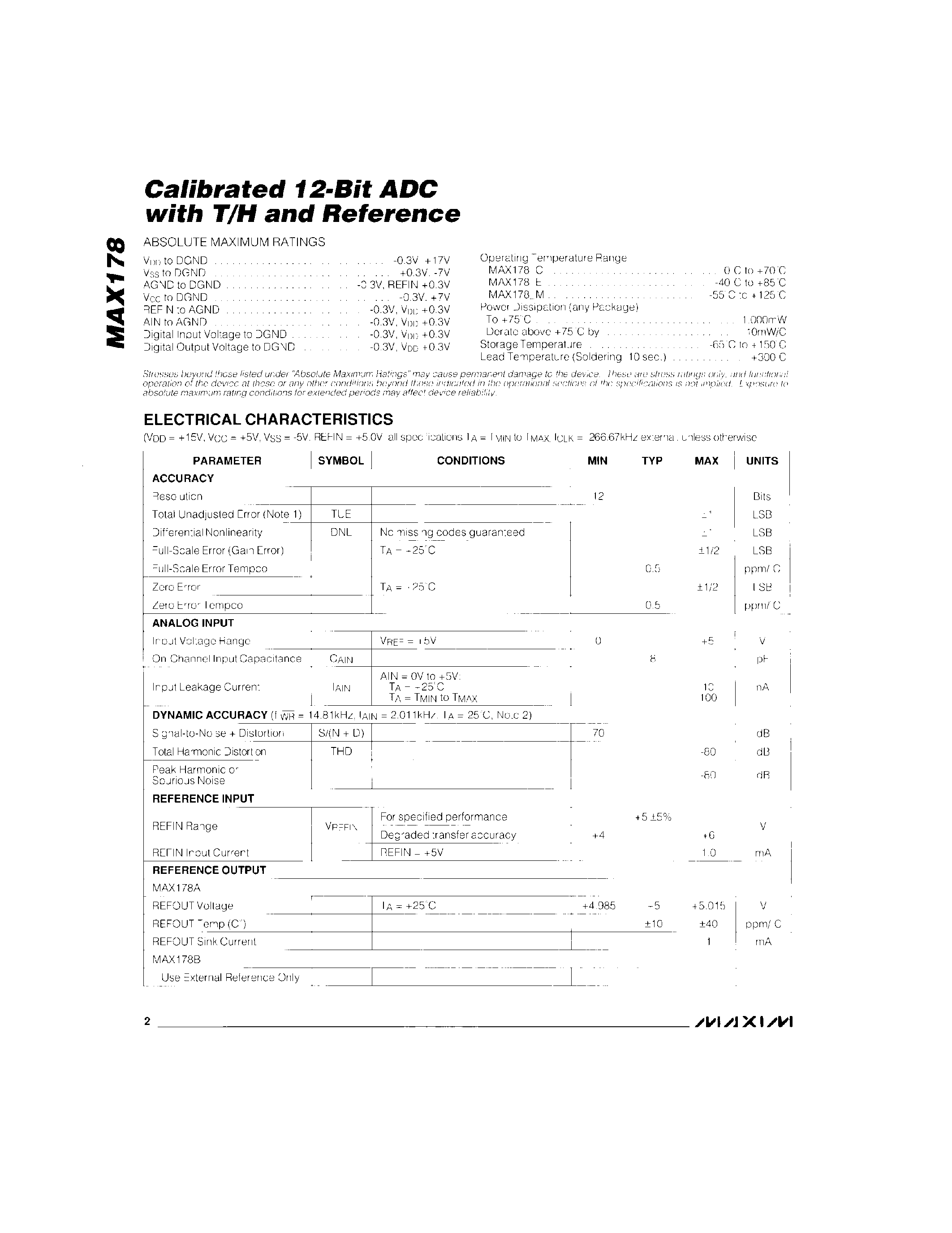 Даташит на микросхему MAX178 страница 2 Даташит MAX178 - Calibrated 12-Bit ADC with T/H and Reference страница 2
