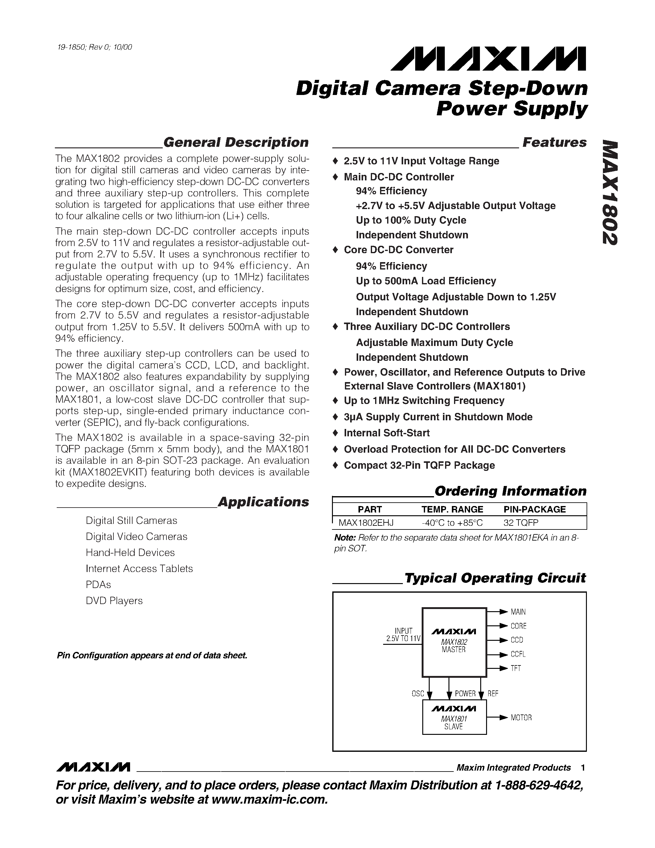 Datasheet MAX1802EHJ - Digital Camera Step-Down Power Supply page 1