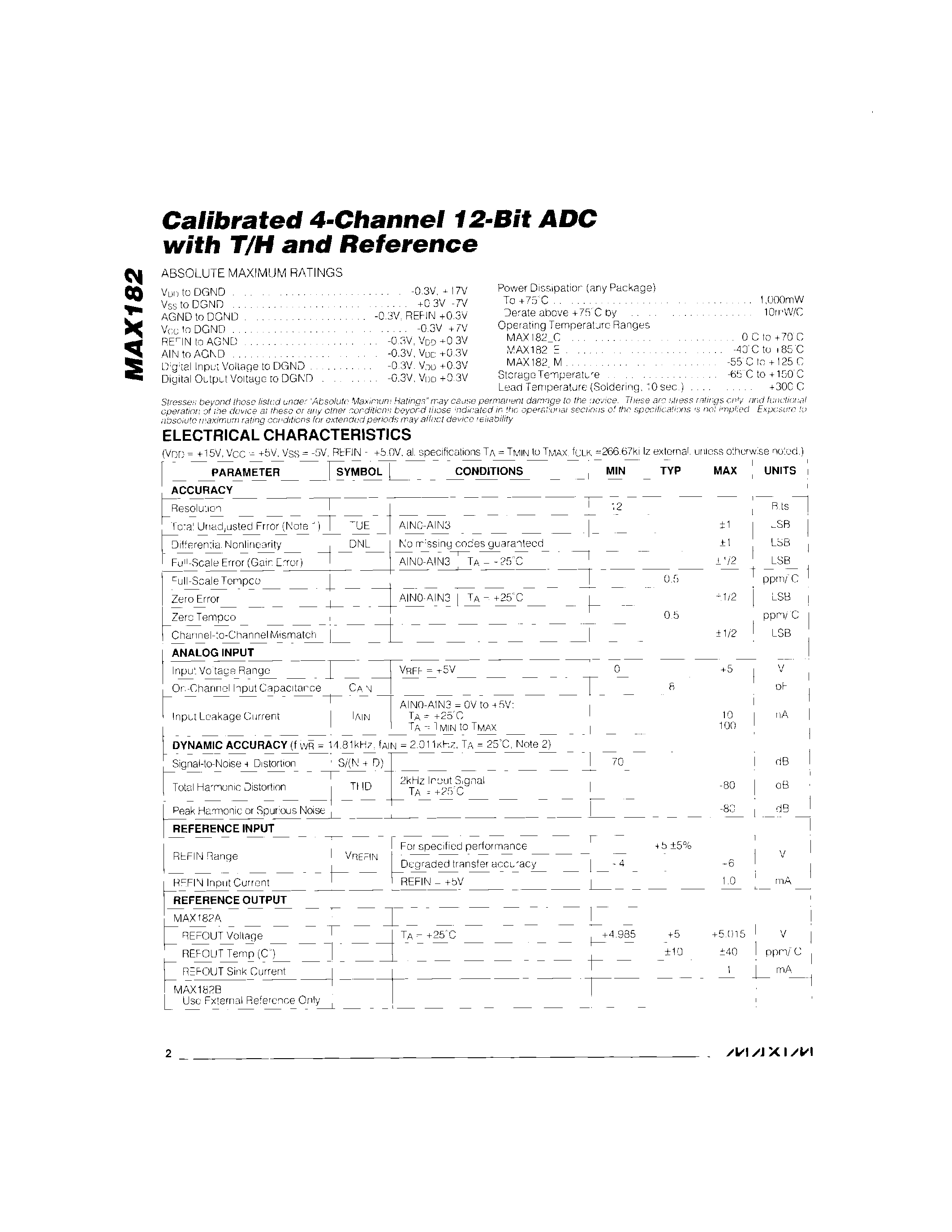 Даташит на микросхему MAX182 страница 2 Даташит MAX182 - Calivrated 4-Channel 12-Bit ADC with T/H and Refernce страница 2