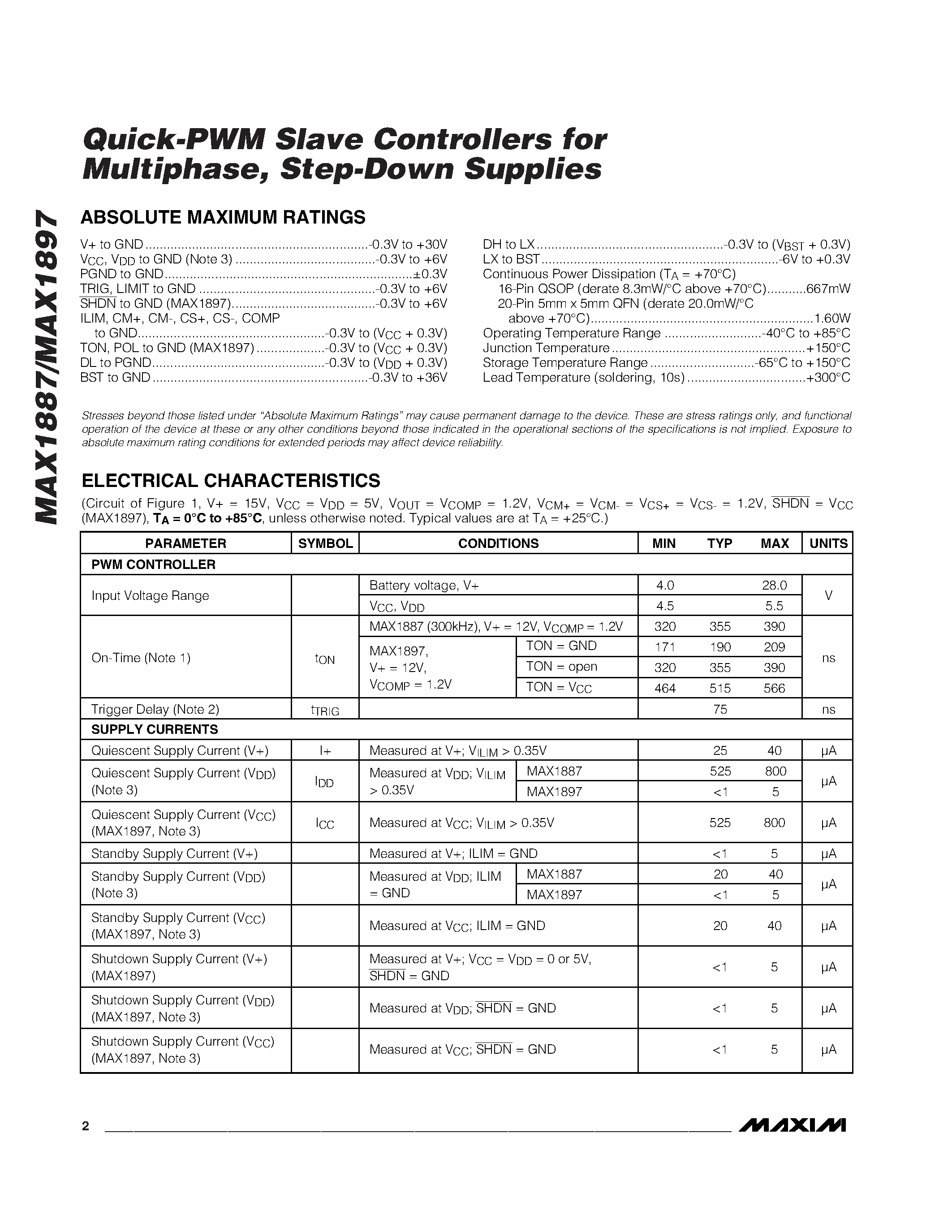 Datasheet MAX1887 - Quick-PWM Slave Controllers for Multiphase / Step-Down page 2
