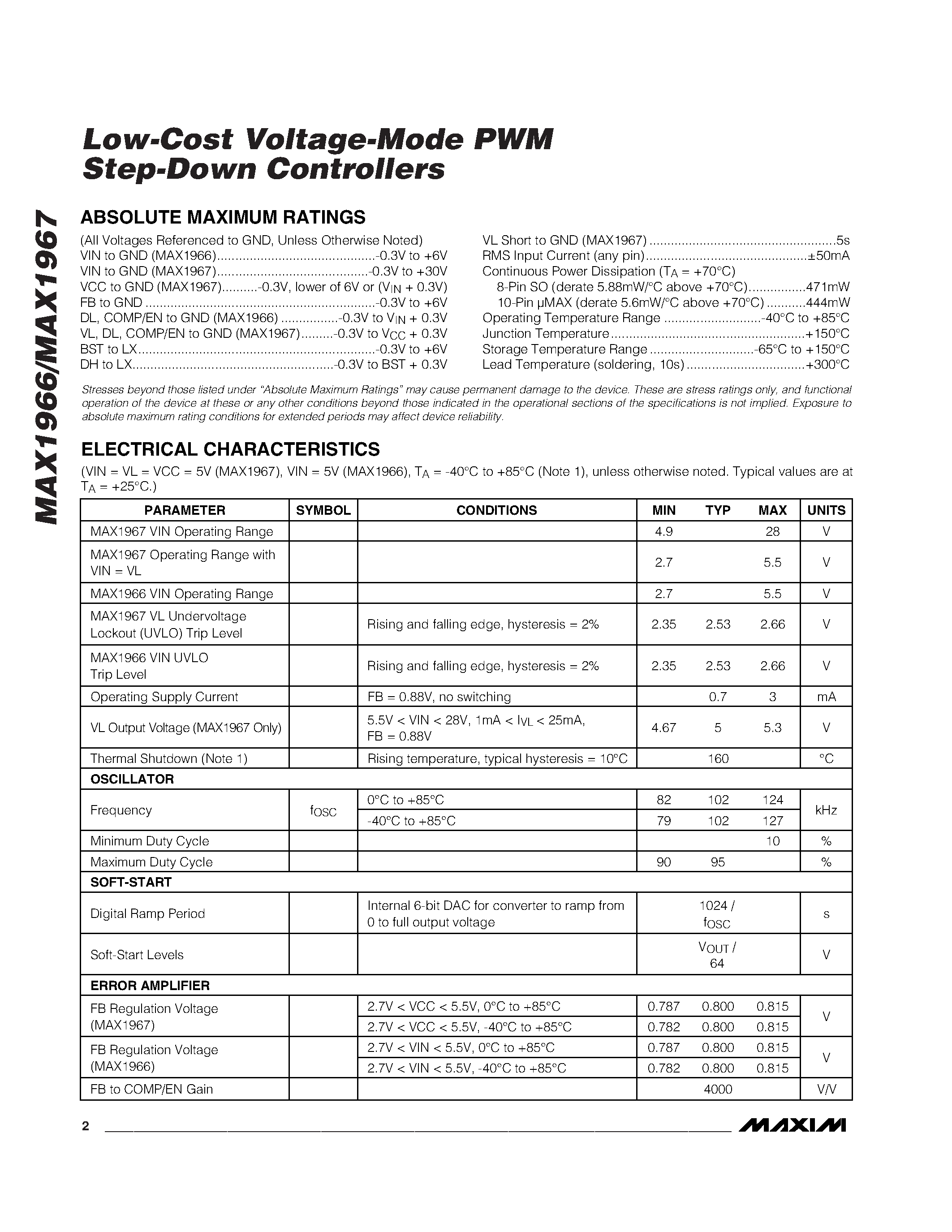 Datasheet MAX1966 - Low-Cost Voltage-Mode PWM Step-Down Controllers page 2