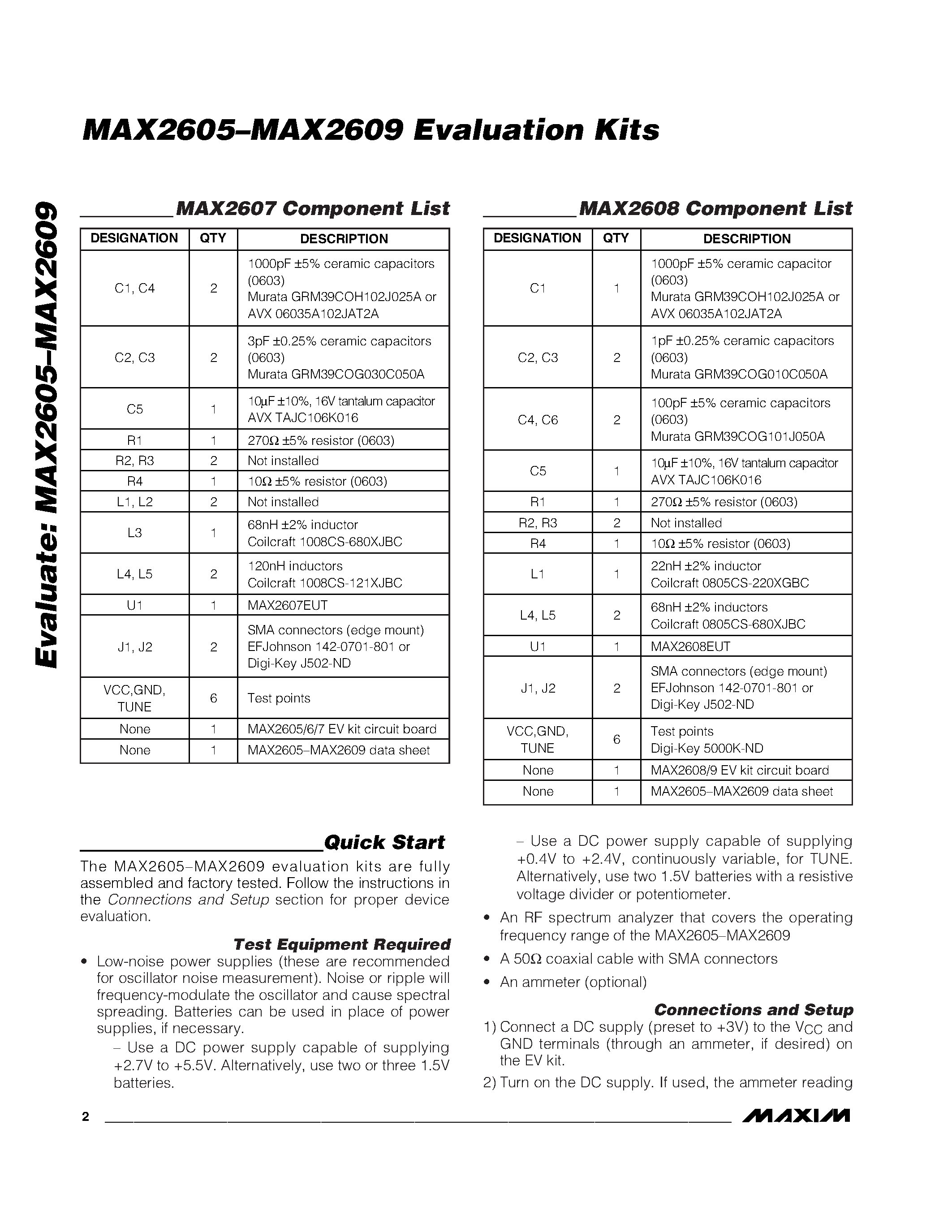Datasheet MAX2609EUT-T page 2 Datasheet MAX2609EUT-T - 45MHz to 650MHz / Integrated IF VCOs with Differential Output page 2