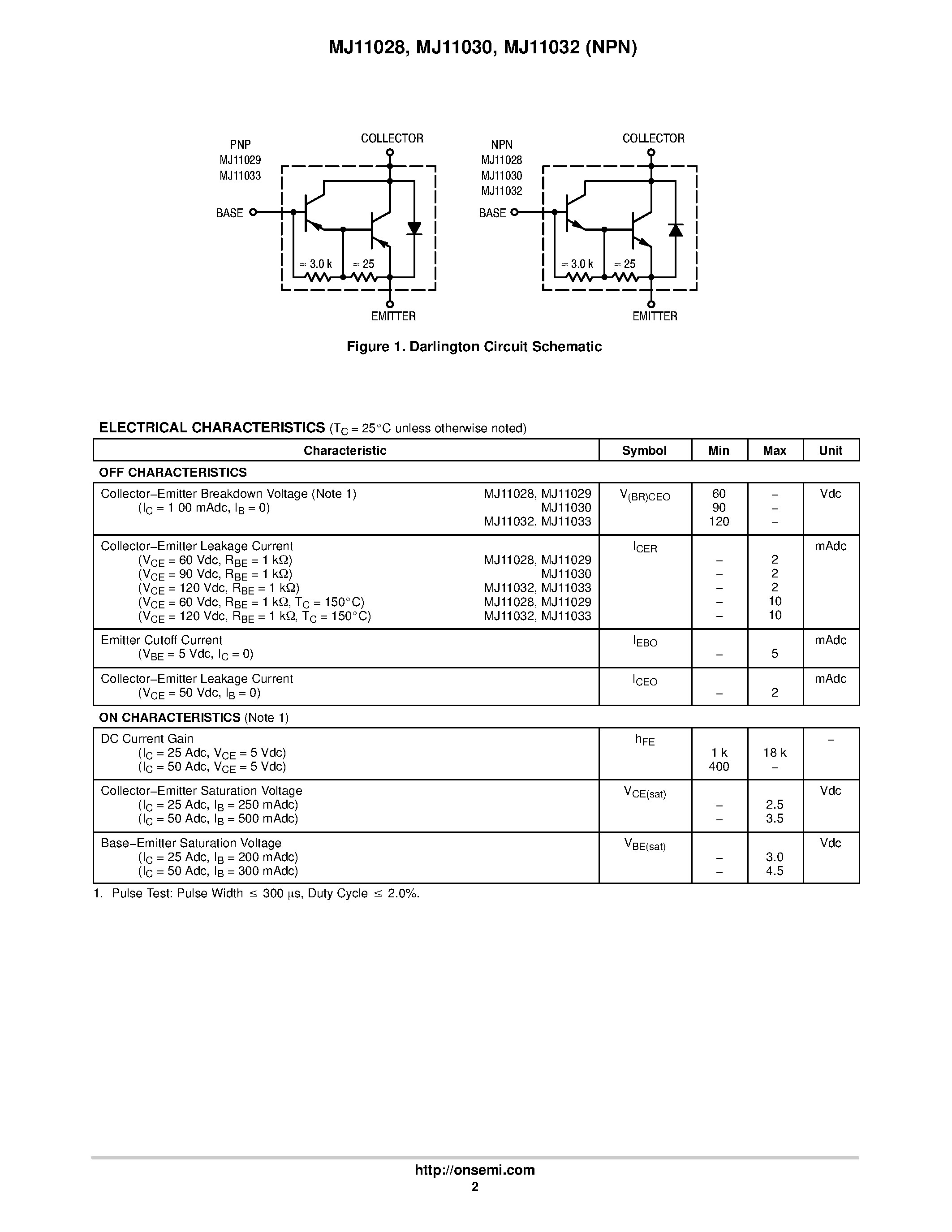 Даташит на микросхему MJ11028 страница 2 Даташит MJ11028 - COMPLEMENTARY SILICON DARLINGTON POWER TRANSISTORS страница 2