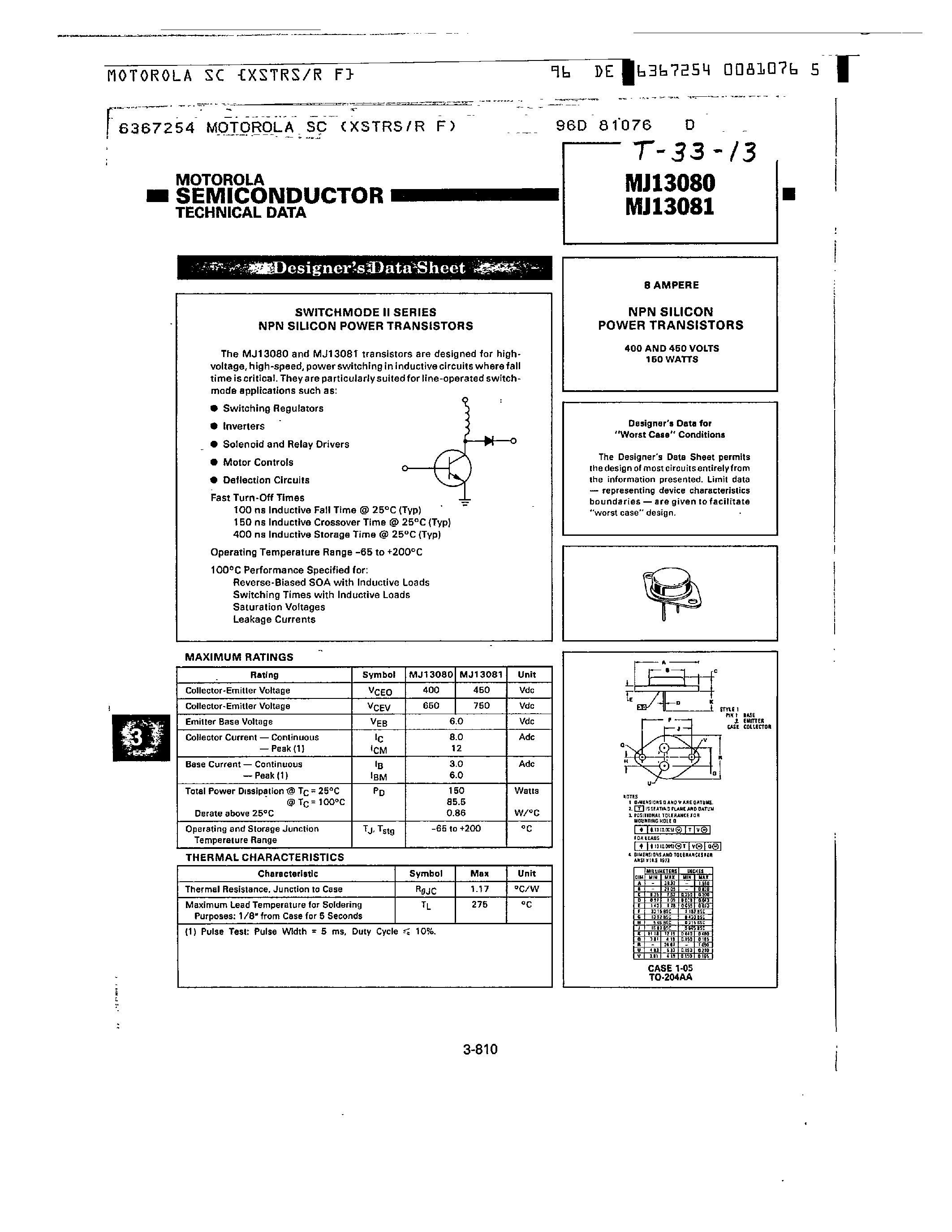 Даташит на микросхему MJ13080 страница 1 Даташит MJ13080 - NPN SILICON POWER TRANSISTORS страница 1
