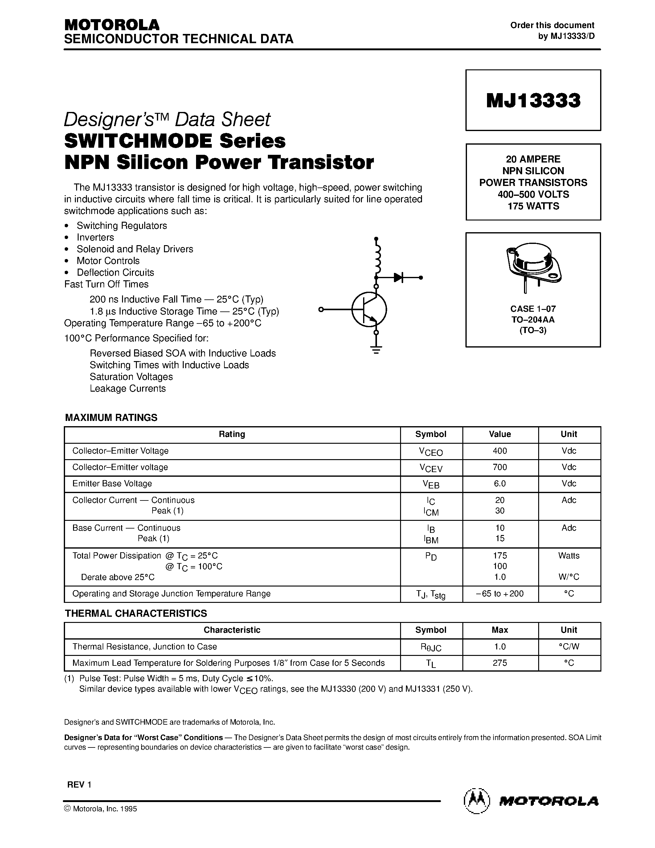 Даташит на микросхему MJ13333 страница 1 Даташит MJ13333 - NPN SILICON POWER TRANSISTORS страница 1