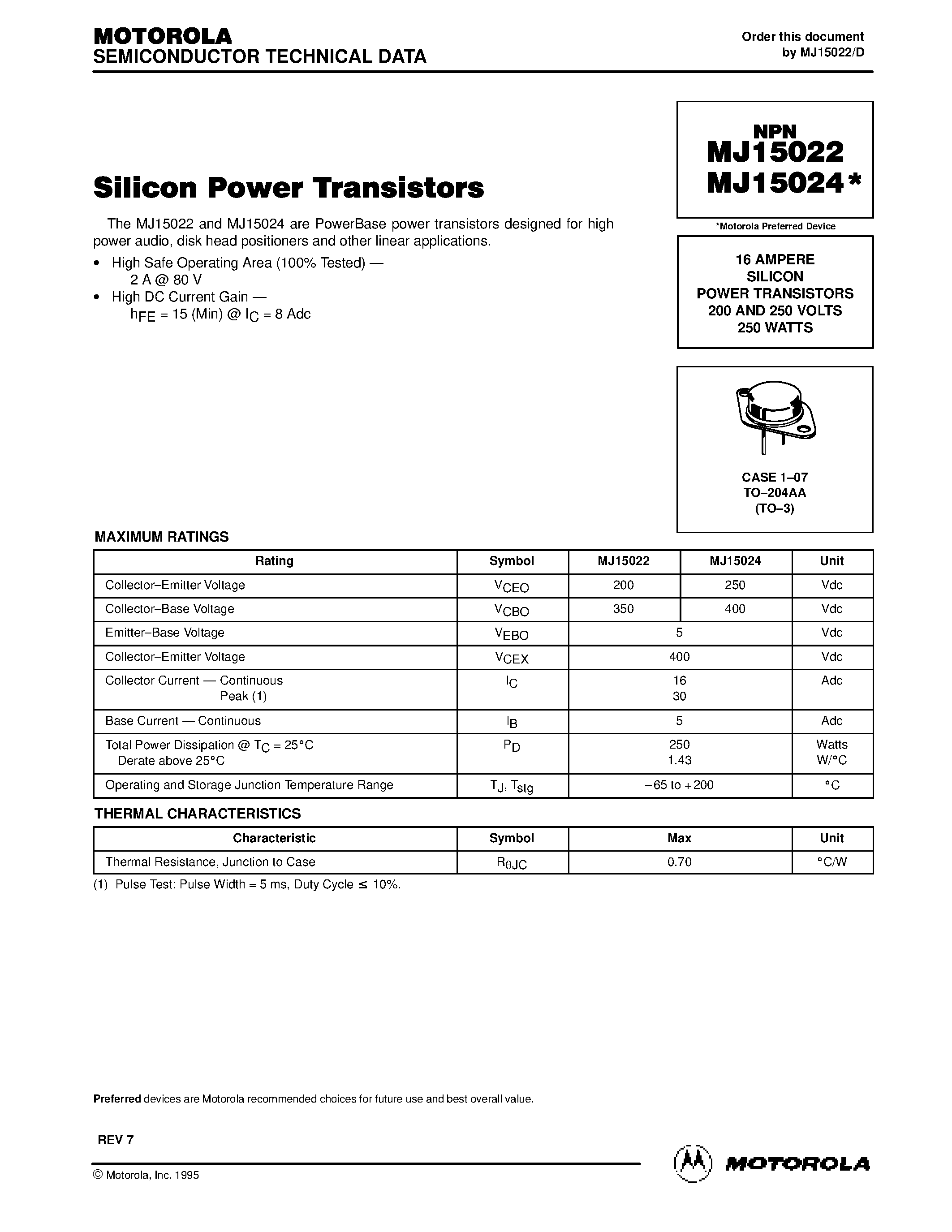 Даташит на микросхему MJ15022 страница 1 Даташит MJ15022 - Silicon Power Transistors страница 1