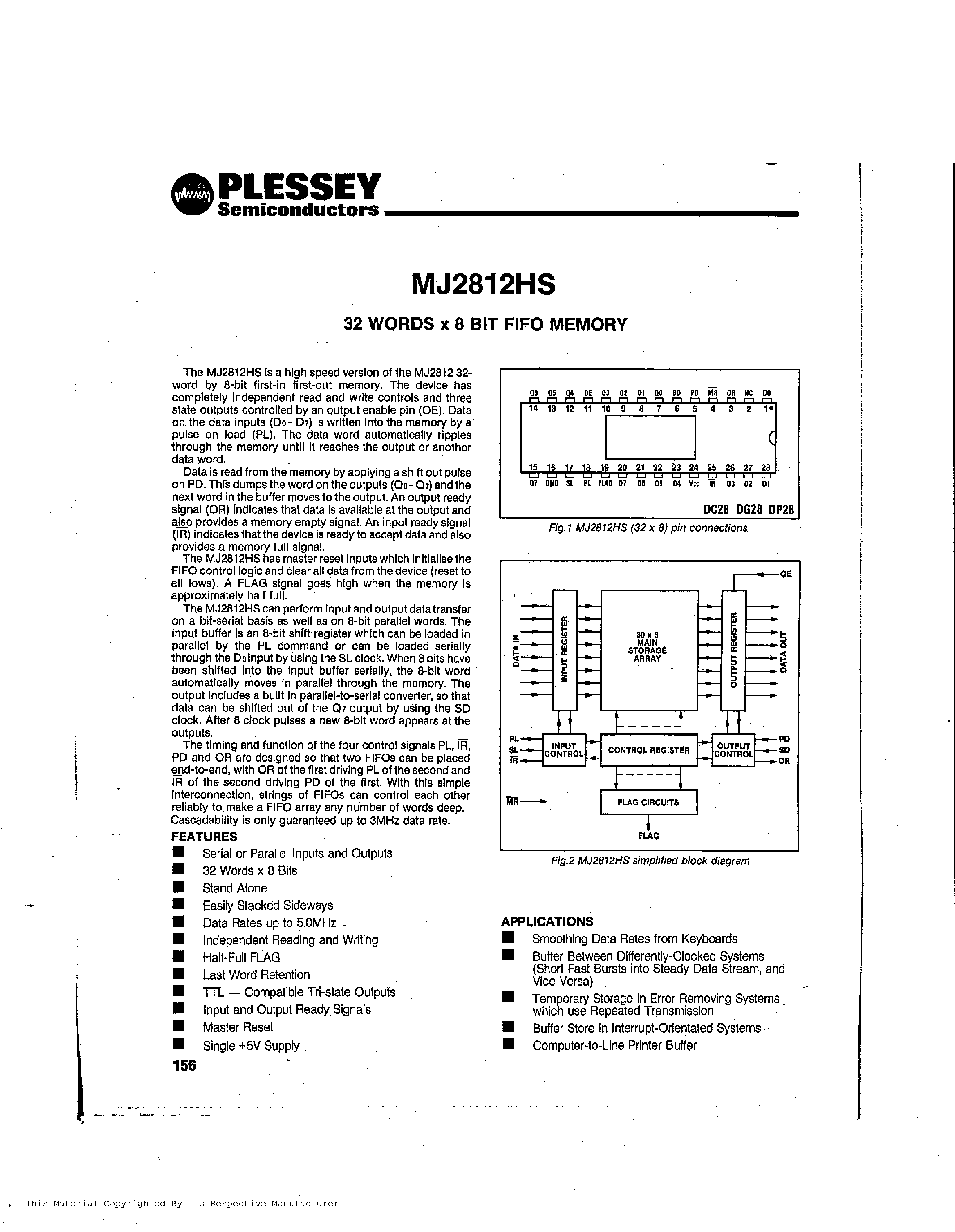 Datasheet MJ2812 - 32 WORDS X 8 BIT FIFO MEMORY page 2