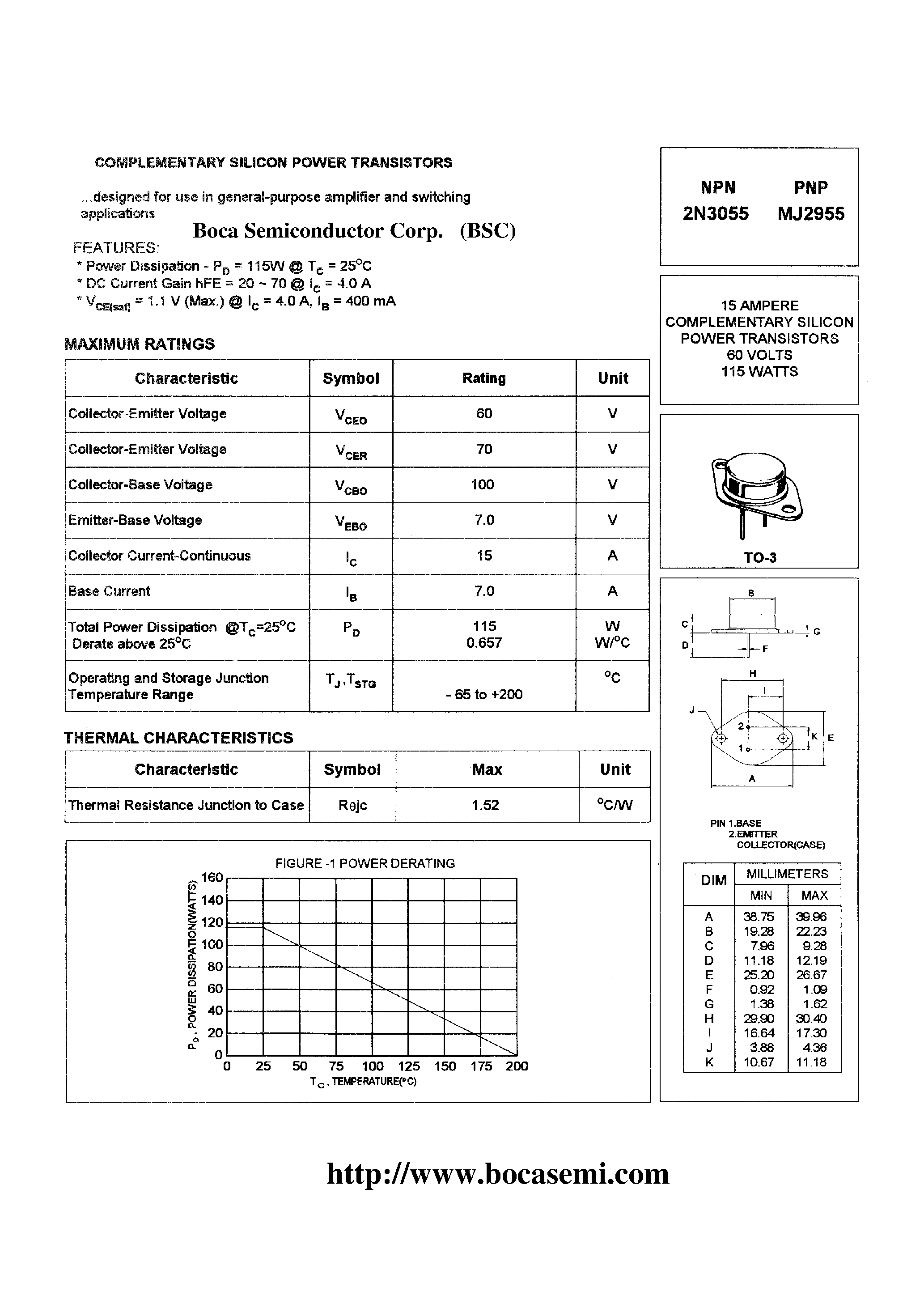 Даташит на микросхему MJ2955 страница 1 Даташит MJ2955 - COMPLEMENTARY SILICON POWER TRANSISTORS страница 1