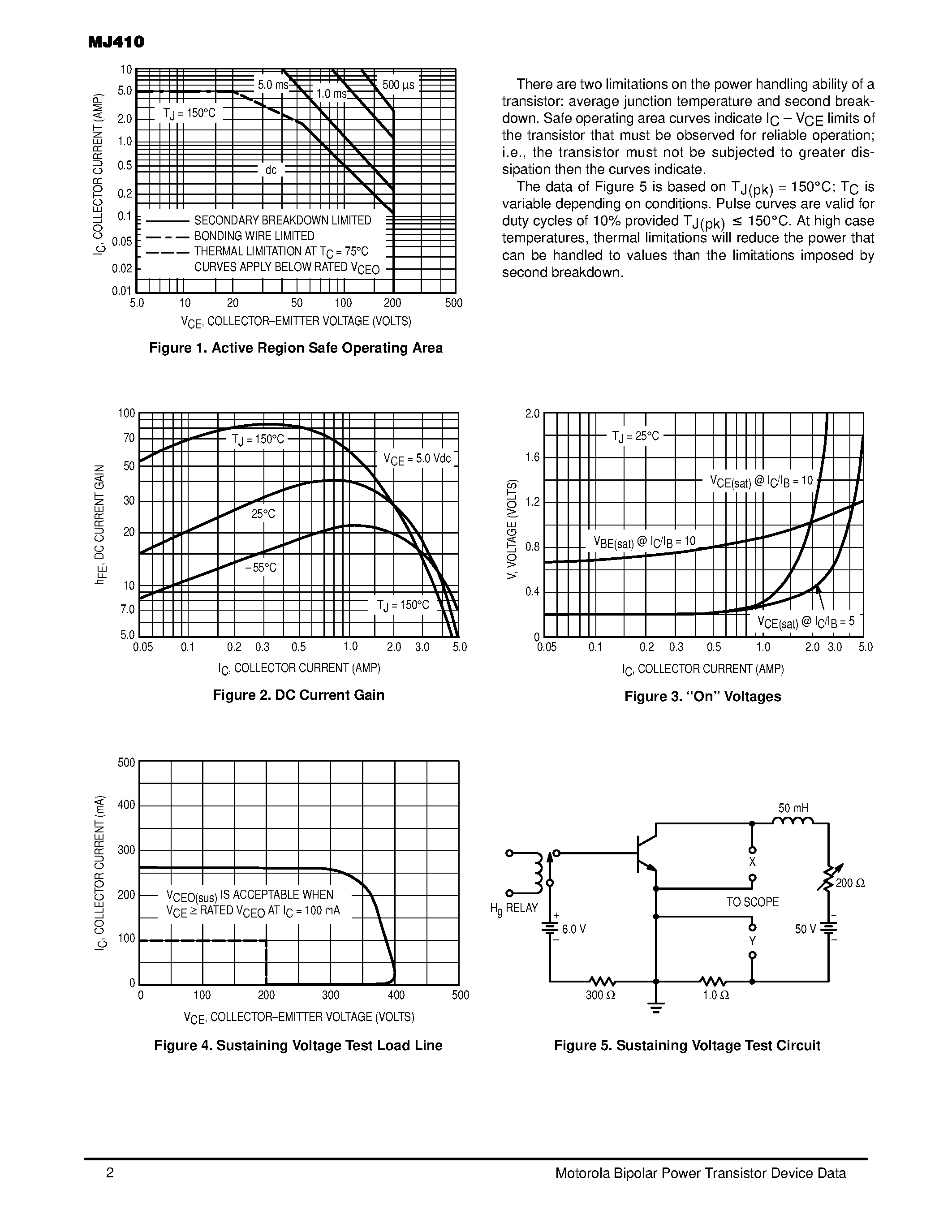 Datasheet MJ410 - 5 AMPERE POWER TRANSISTOR NPN SILICON page 2